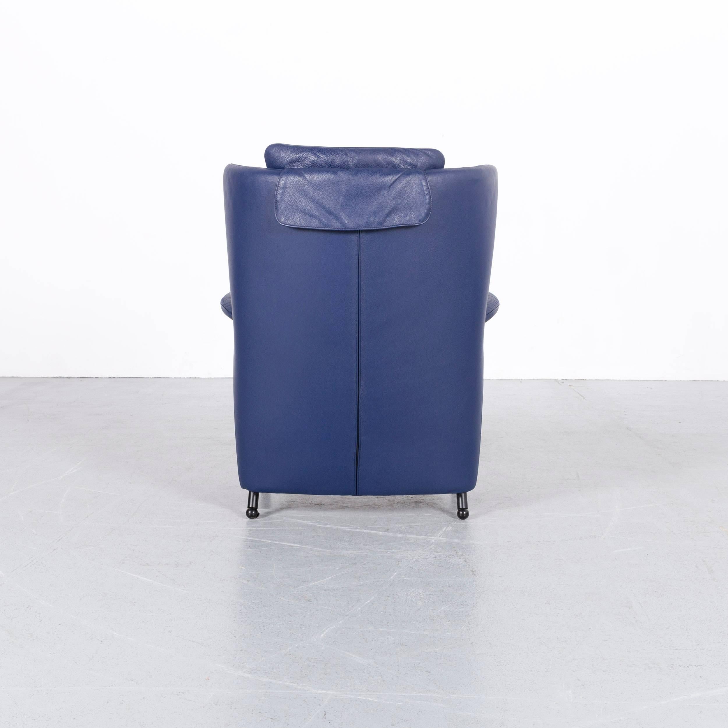 De Sede DS 23 Leather Armchair Set Blue One-Seat with Foot-Stool 1