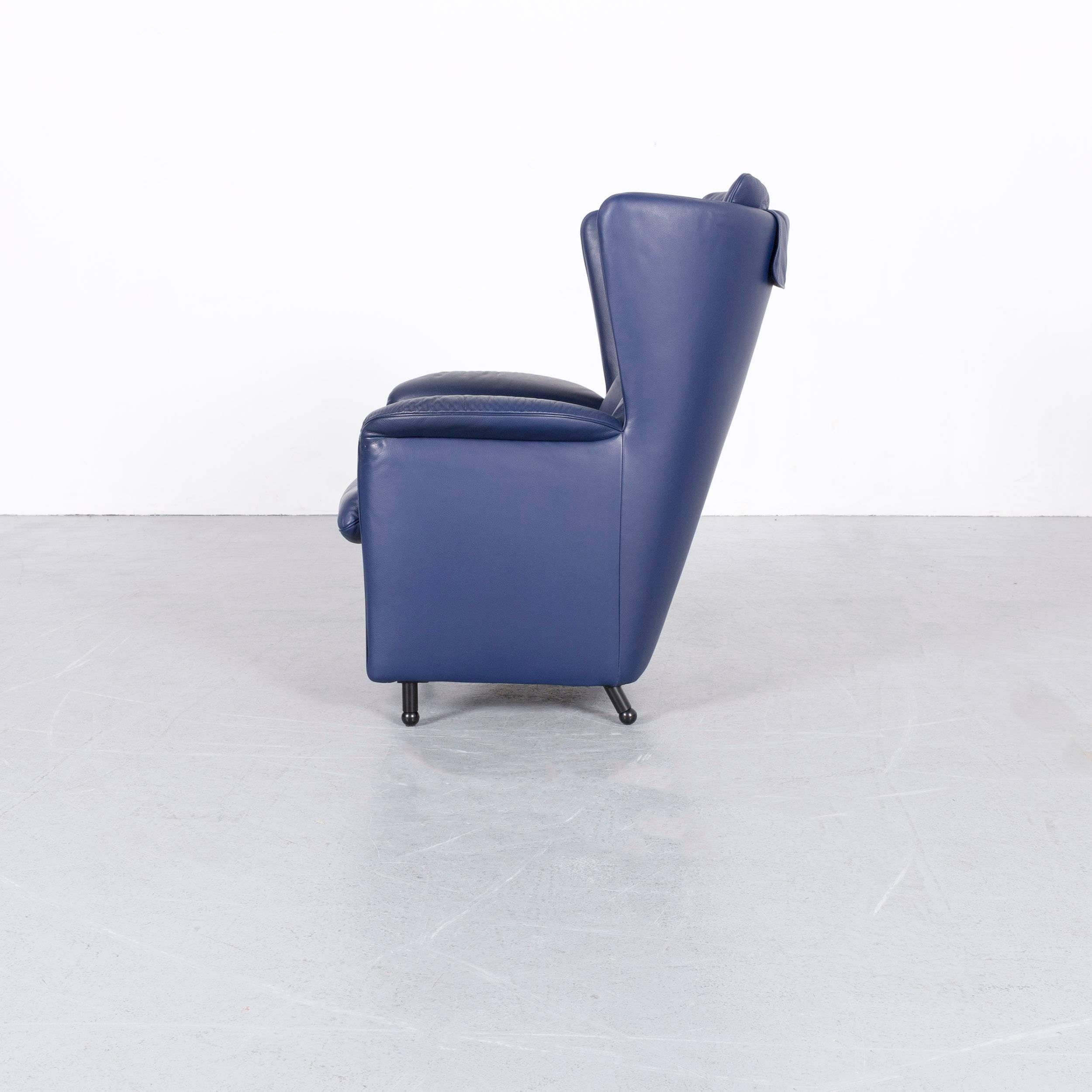De Sede DS 23 Leather Armchair Set Blue One-Seat with Foot-Stool 2