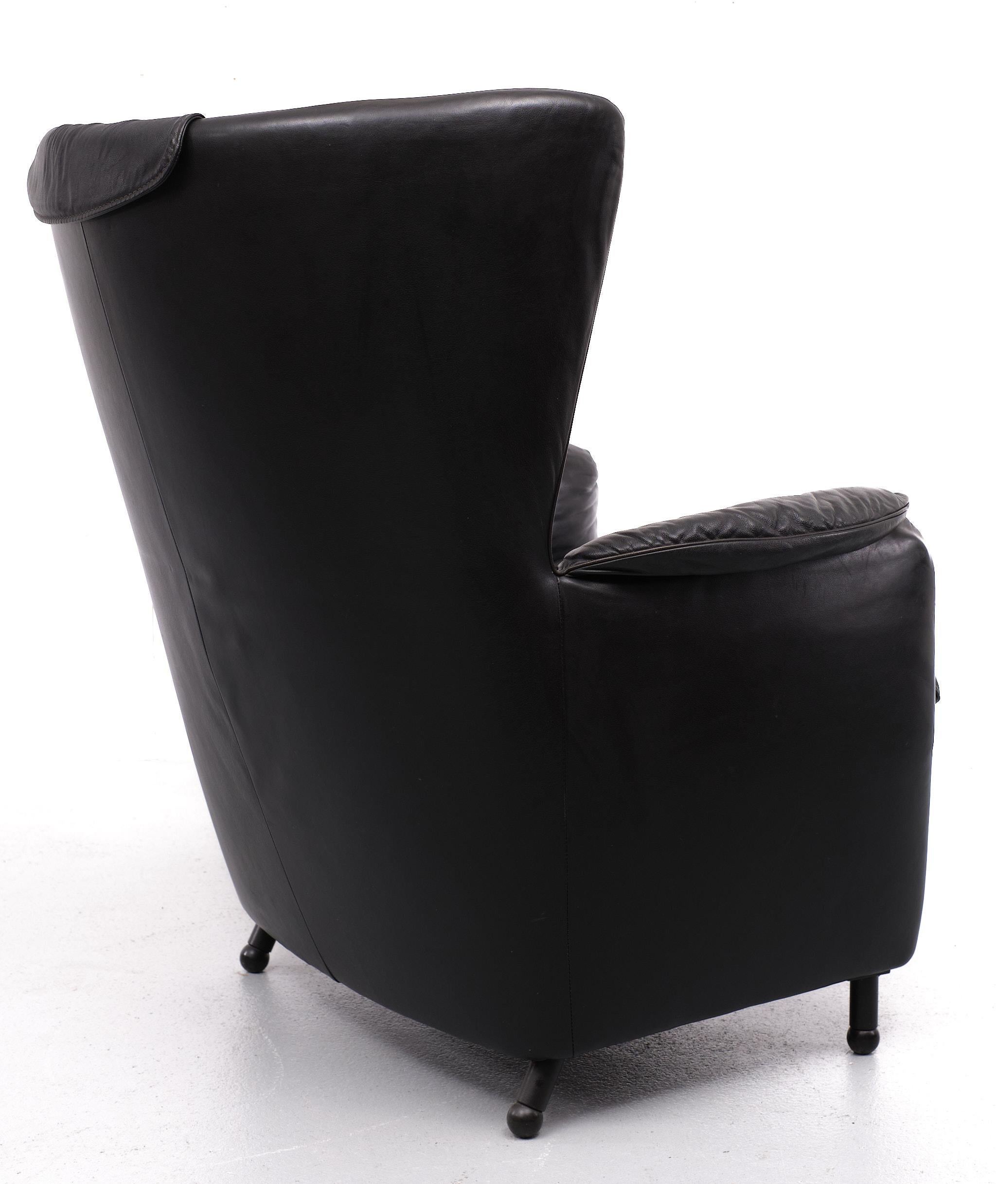 Leather De Sede DS 23 Lounge Wing Chair and Ottoman, 1980s 