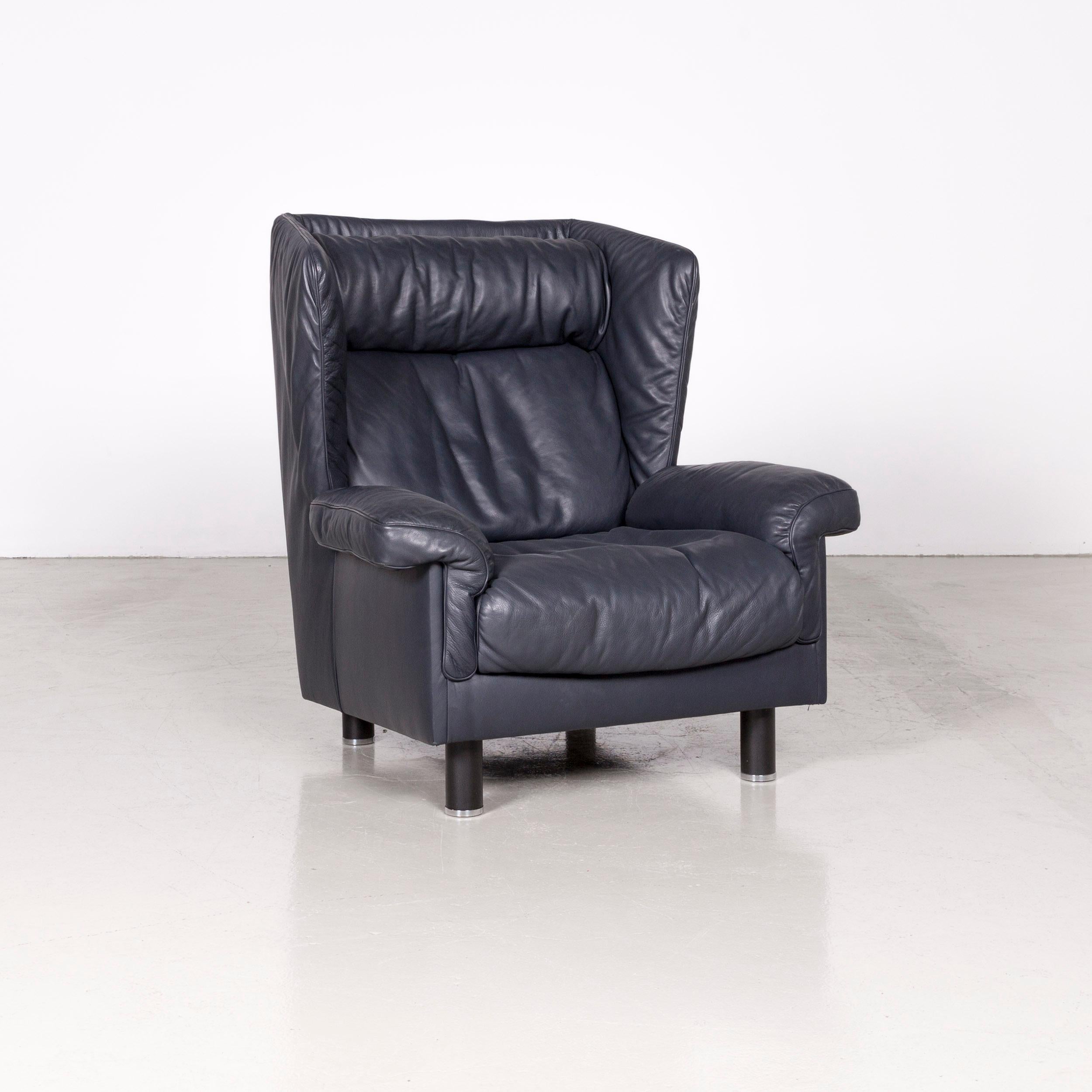 blue leather armchair
