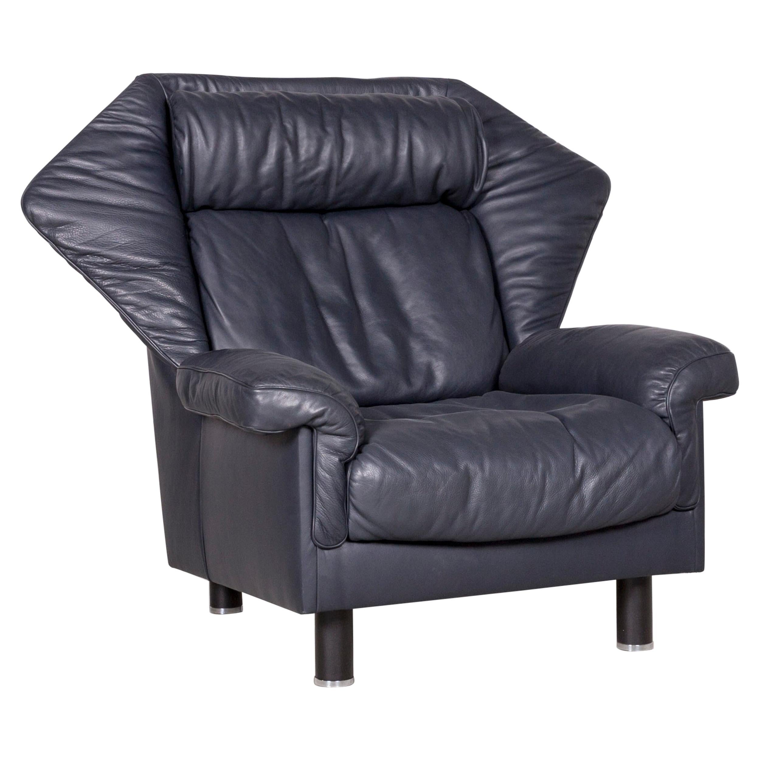 De Sede DS 24 Designer Leather Armchair Blue Genuine Leather Chair For Sale