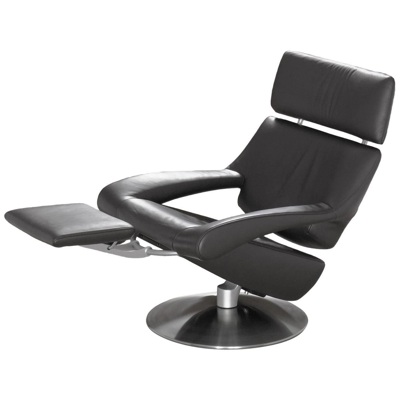 De Sede fauteuil DS-255 avec appui-tête en tissu noir par De Sede Design Team