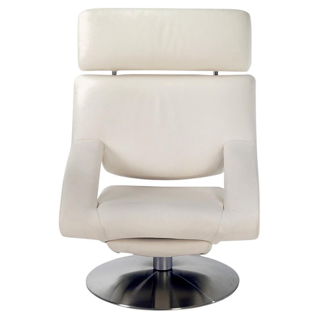 De Sede fauteuil DS-255 avec appui-tête en tissu d'ameublement couleur neige par De Sede Design Team