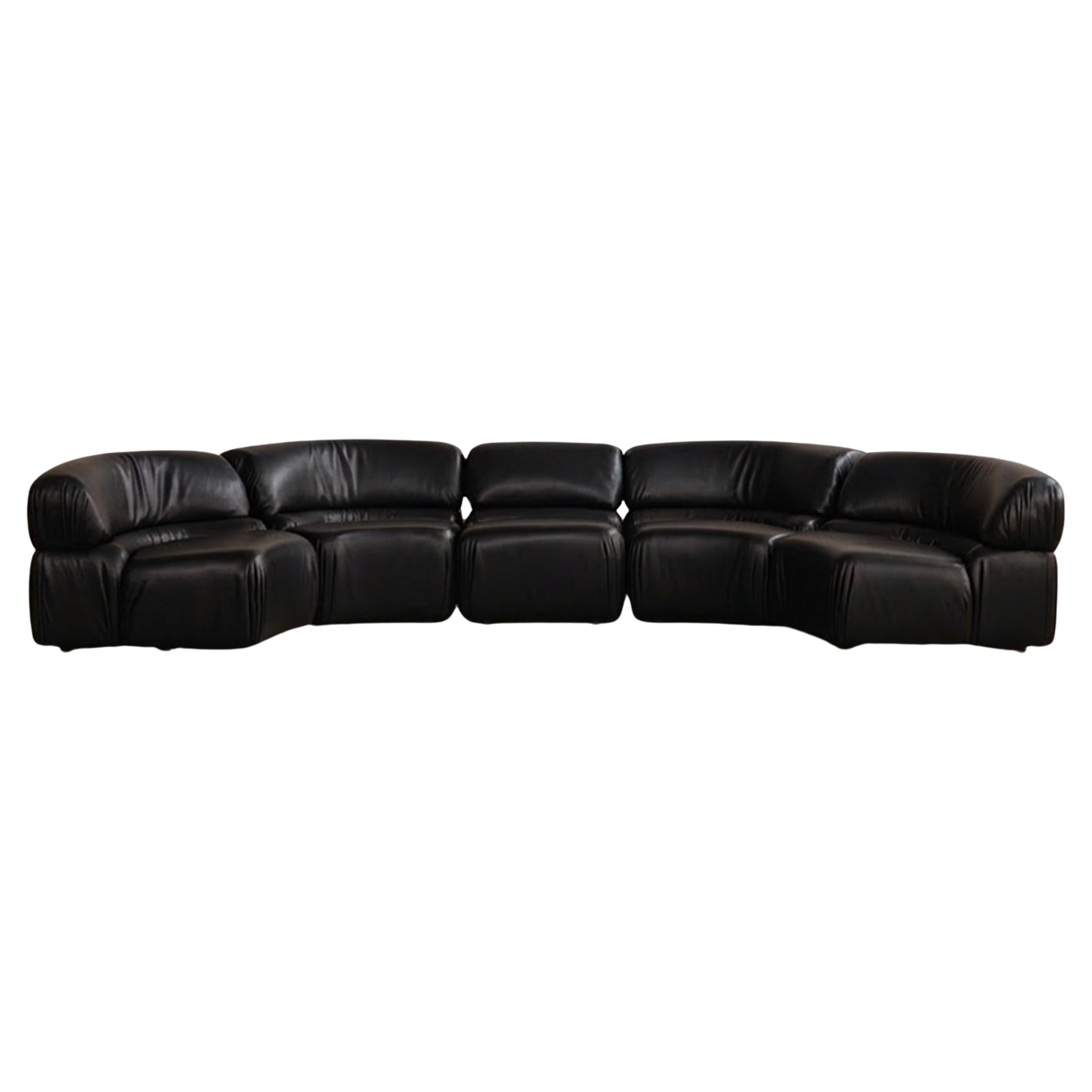 De Sede “DS-28 Cosmos” Modular Sofa for De Sede, Black Leather, 1970, Set of 5