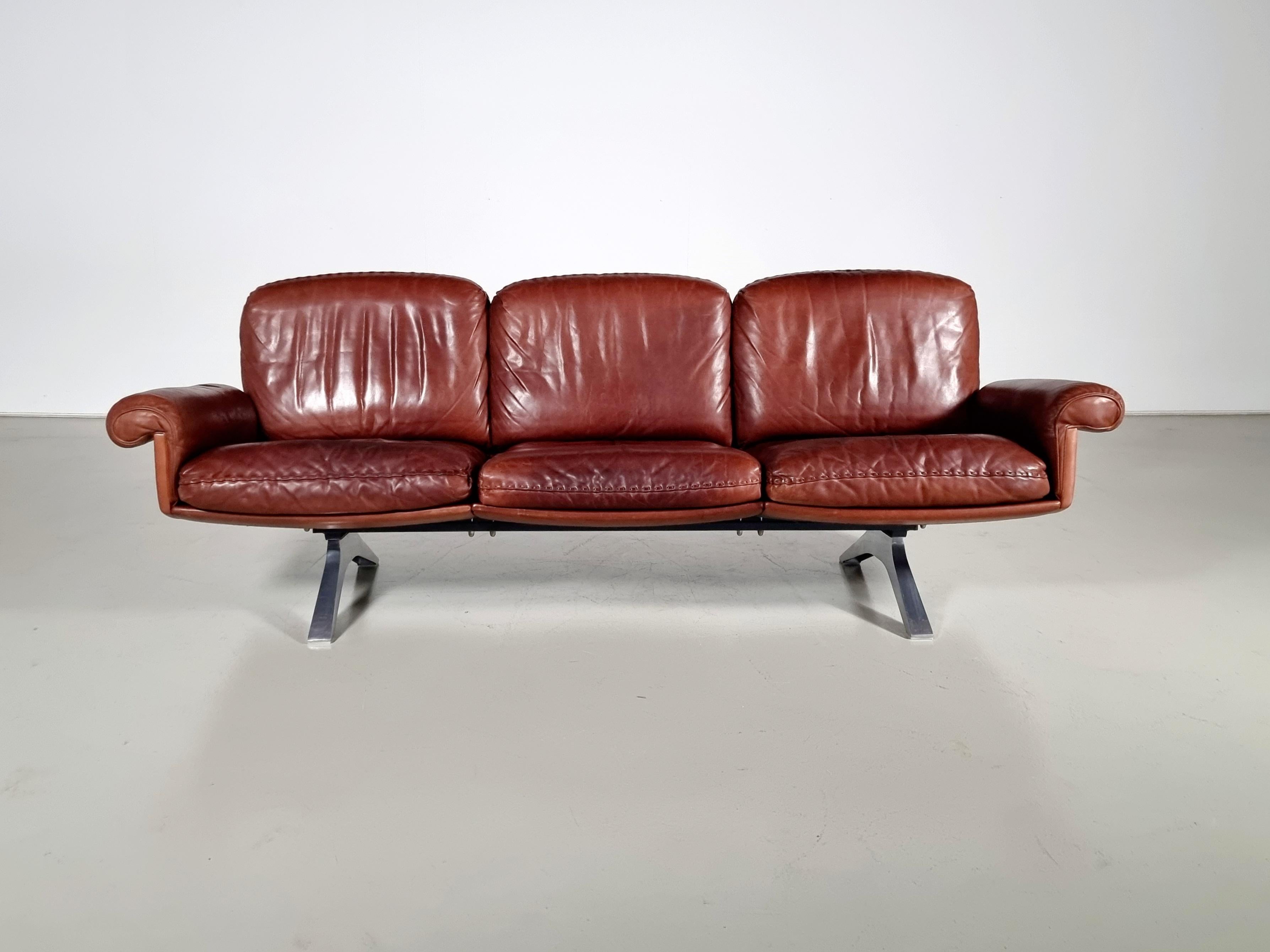 Mid-Century Modern De Sede DS-31 3-Seater Sofa in Light Brown Leather, 1970s For Sale