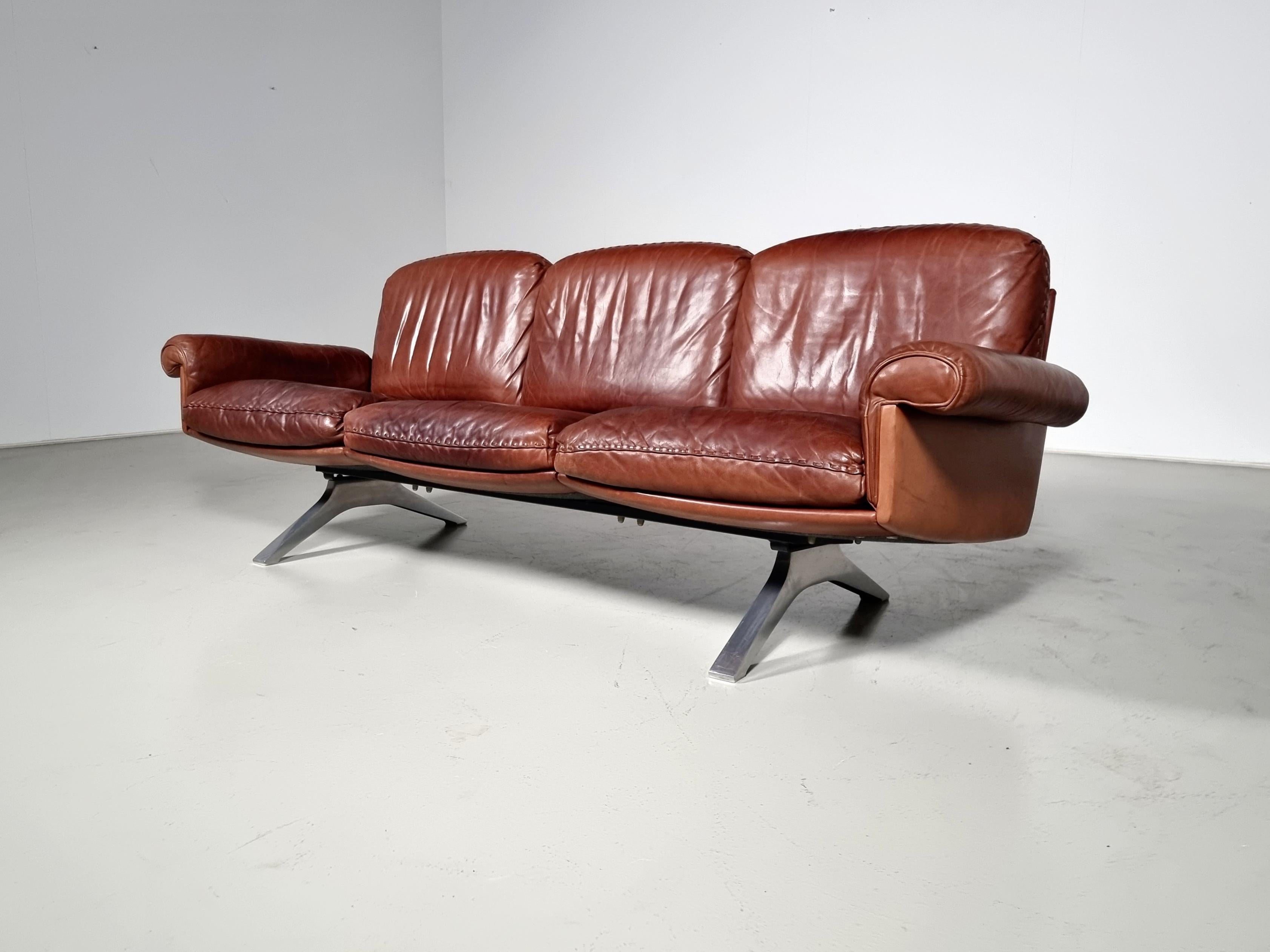 European De Sede DS-31 3-Seater Sofa in Light Brown Leather, 1970s For Sale