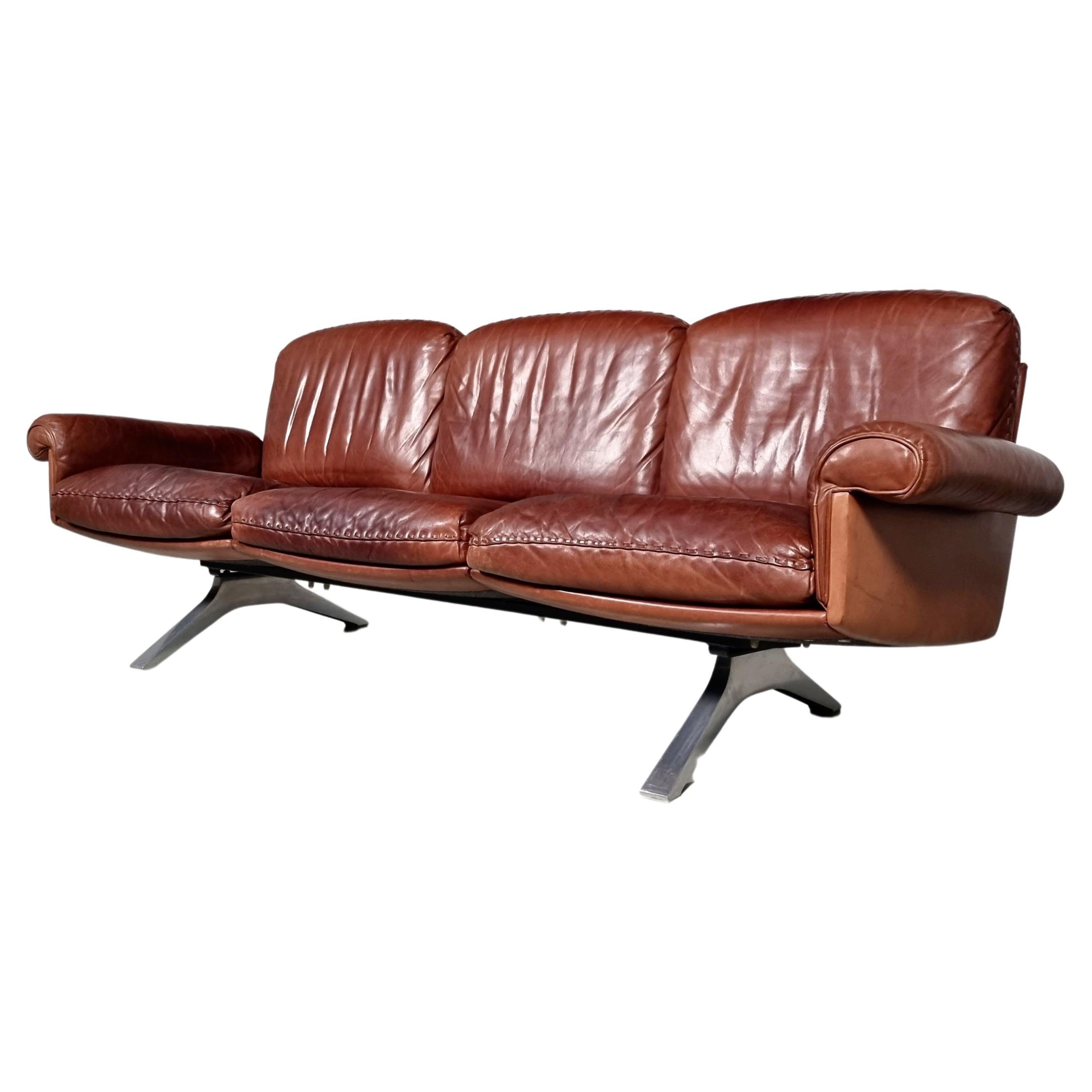De Sede DS-31 3-Seater Sofa in Light Brown Leather, 1970s For Sale