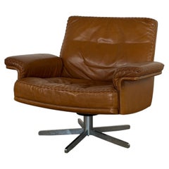 De Sede DS-31 Brown Leather Swivel Lounge Chair, Switzerland, 1970s