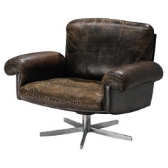 Vintage De Sede 'DS-31' Swivel Armchair in Brown Leather