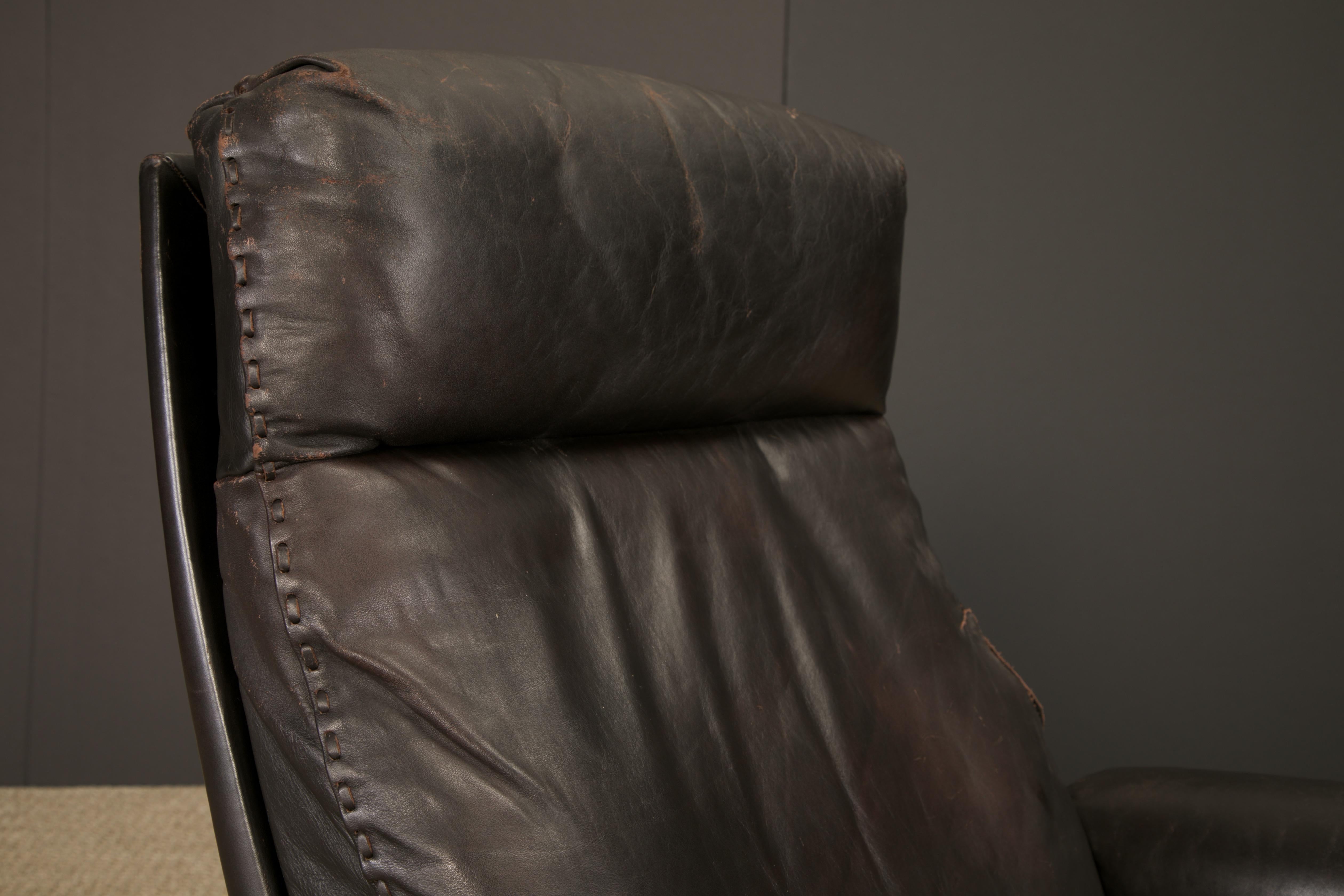Silla giratoria De Sede DS-31 de cuero marrón oscuro cosido a mano Suiza Años 70 en venta 4