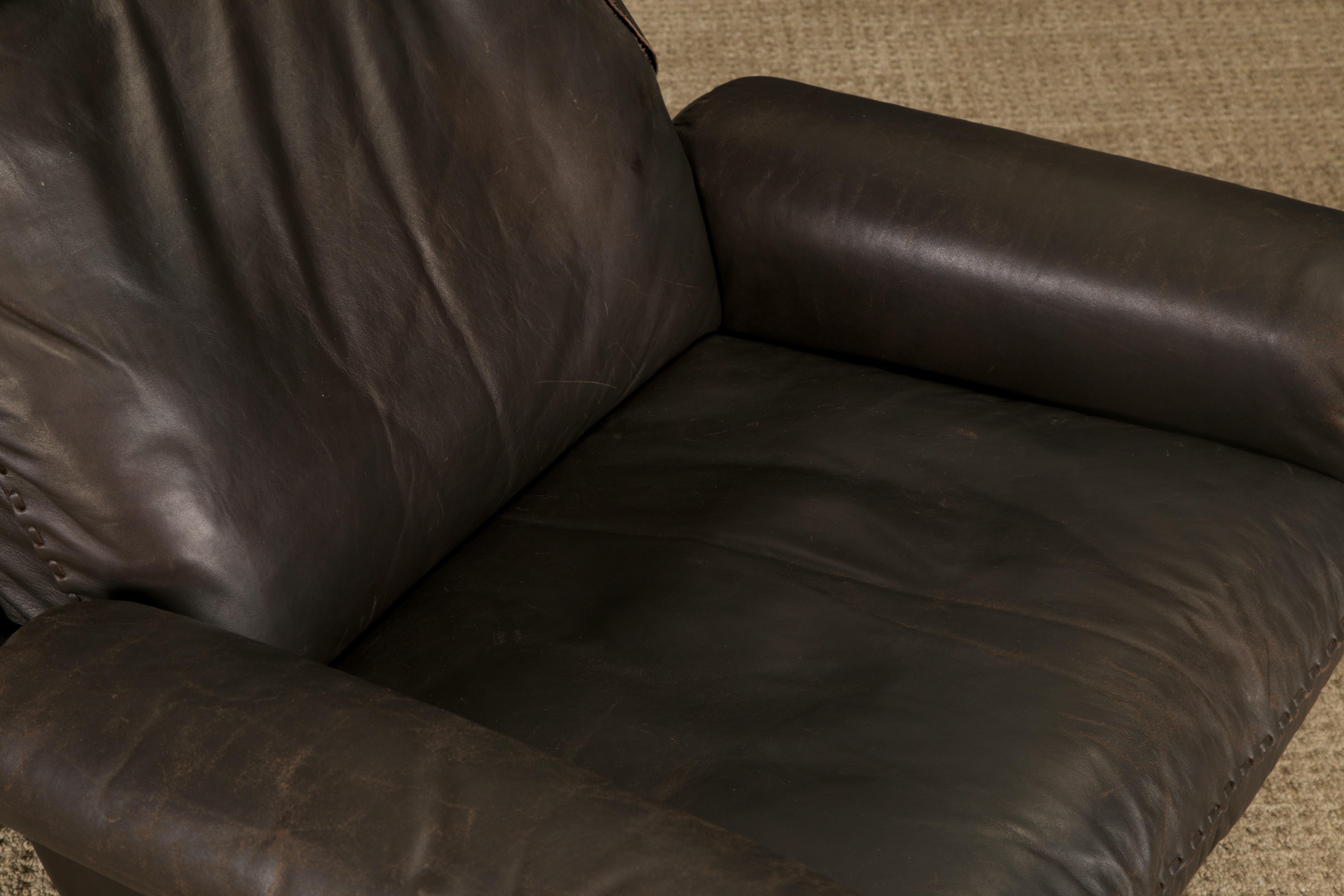 Silla giratoria De Sede DS-31 de cuero marrón oscuro cosido a mano Suiza Años 70 en venta 5