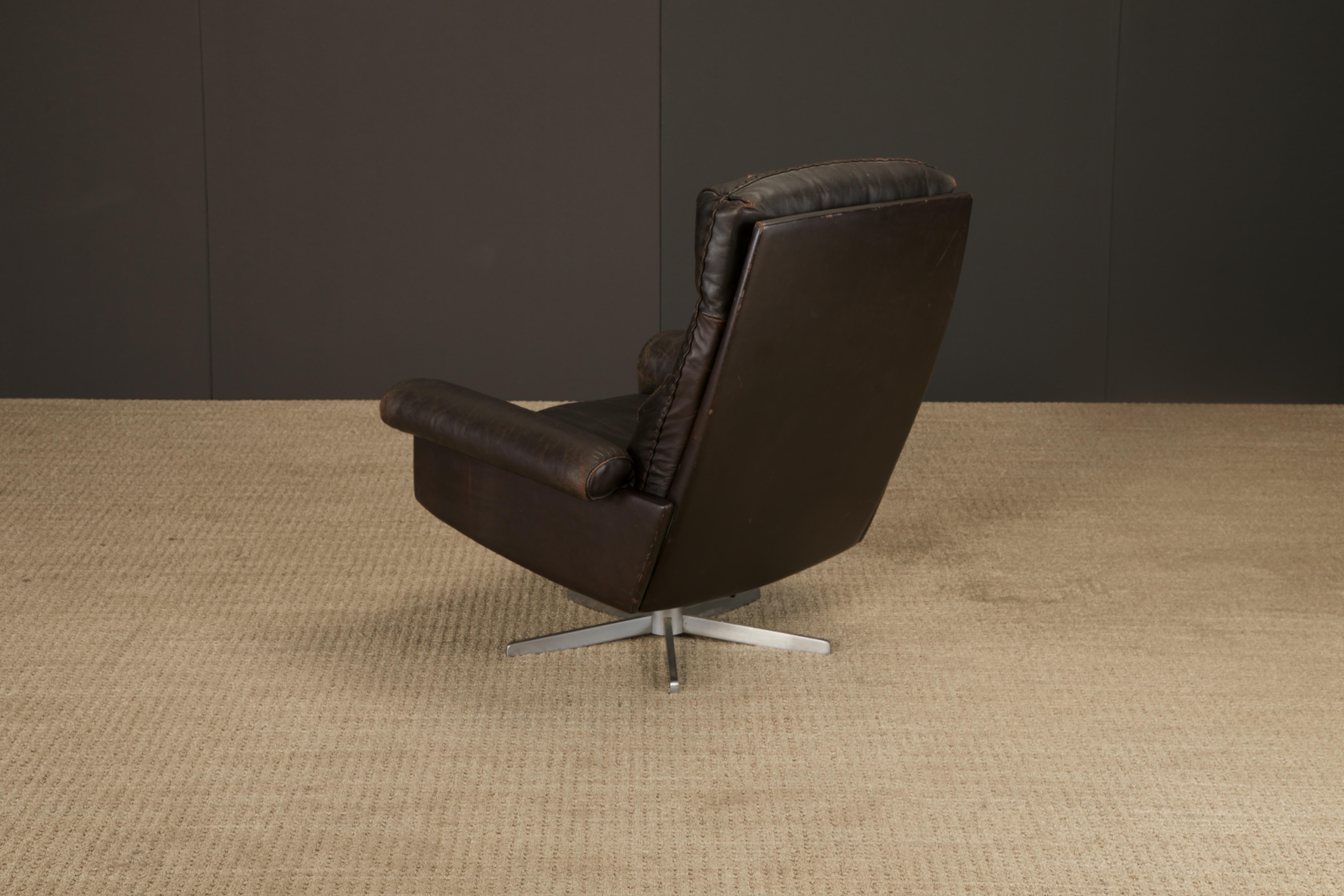 Silla giratoria De Sede DS-31 de cuero marrón oscuro cosido a mano Suiza Años 70 en venta 10