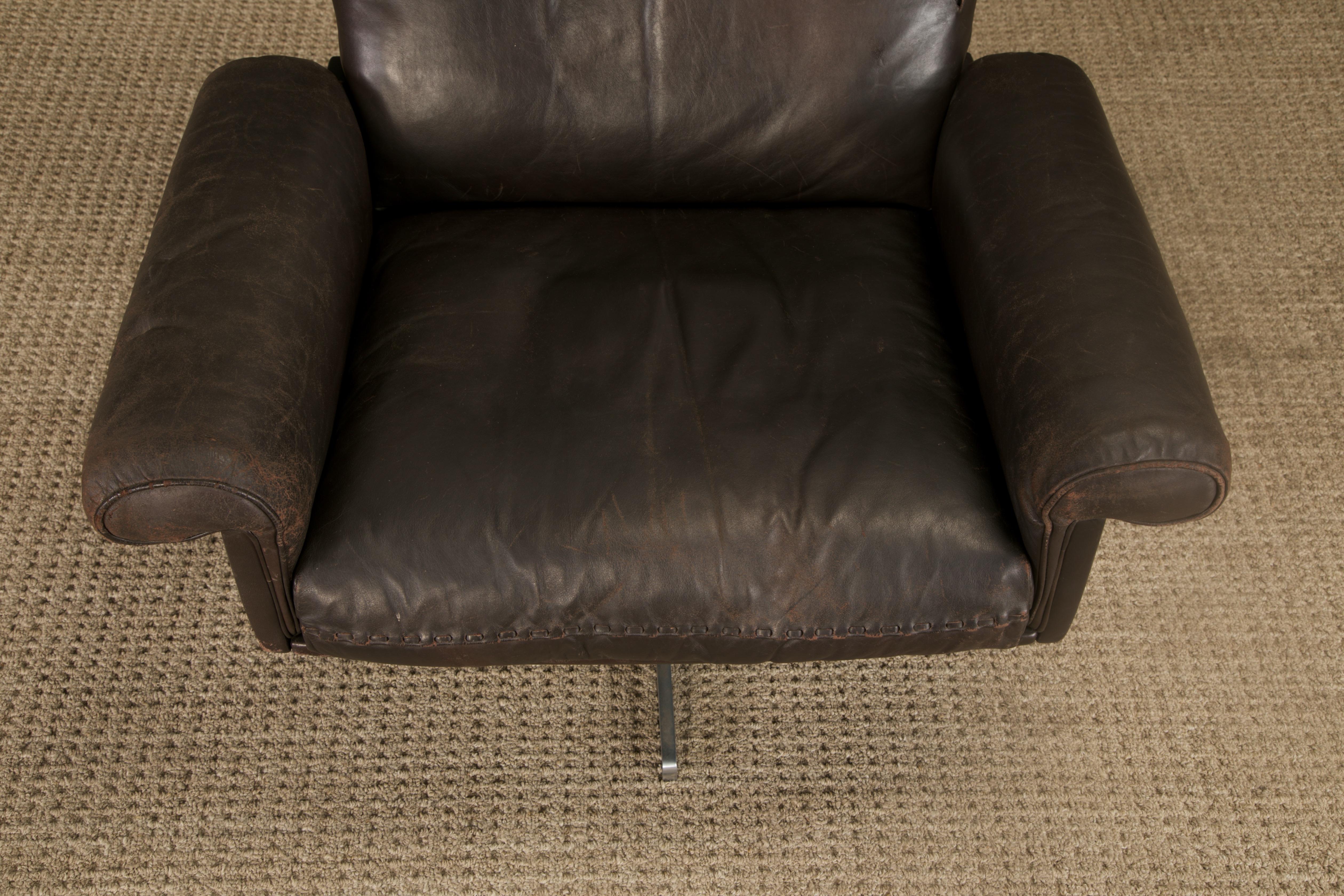 Silla giratoria De Sede DS-31 de cuero marrón oscuro cosido a mano Suiza Años 70 Suizo en venta