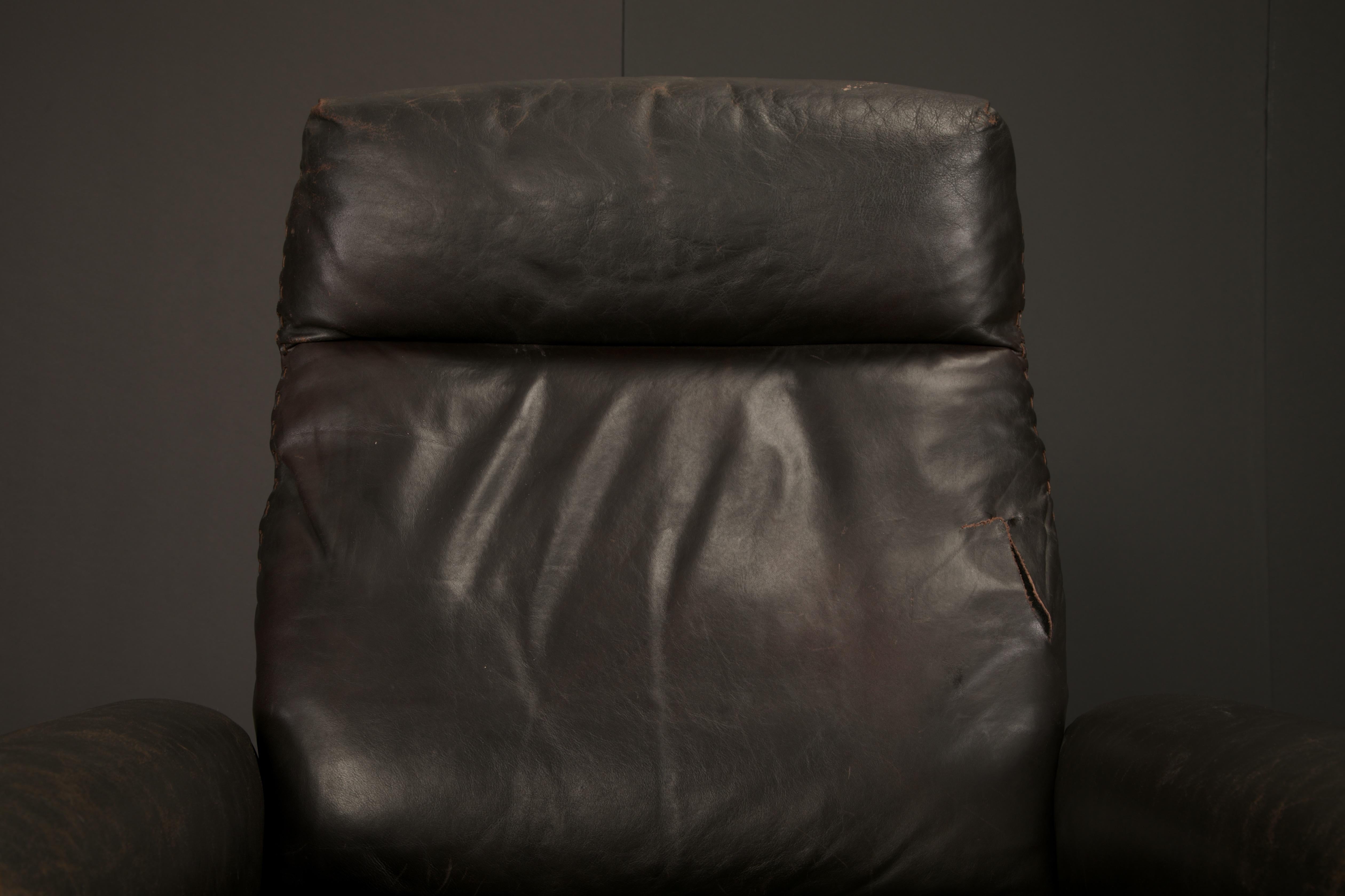 Silla giratoria De Sede DS-31 de cuero marrón oscuro cosido a mano Suiza Años 70 en Bueno estado para la venta en Los Angeles, CA