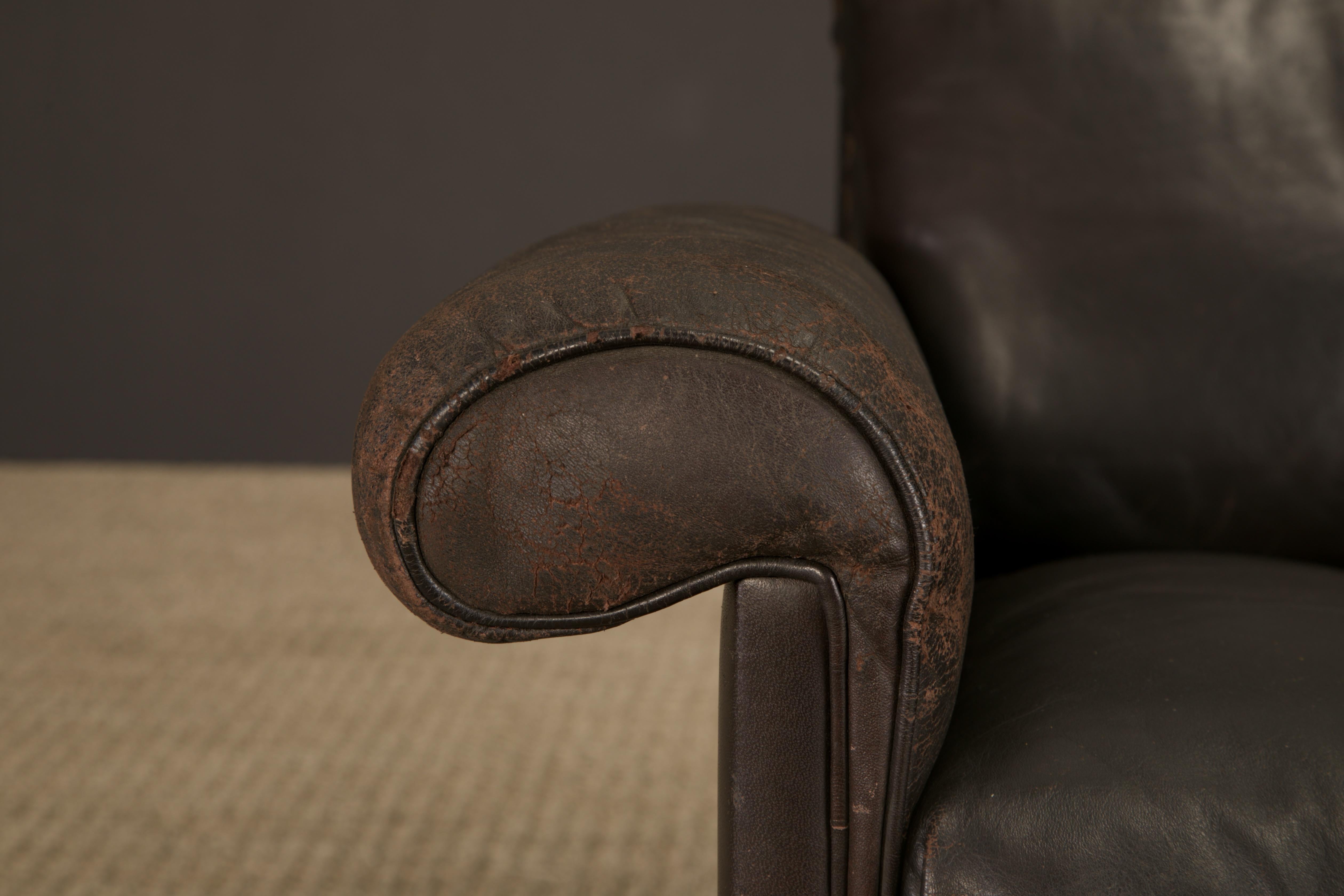 Silla giratoria De Sede DS-31 de cuero marrón oscuro cosido a mano Suiza Años 70 finales del siglo XX en venta
