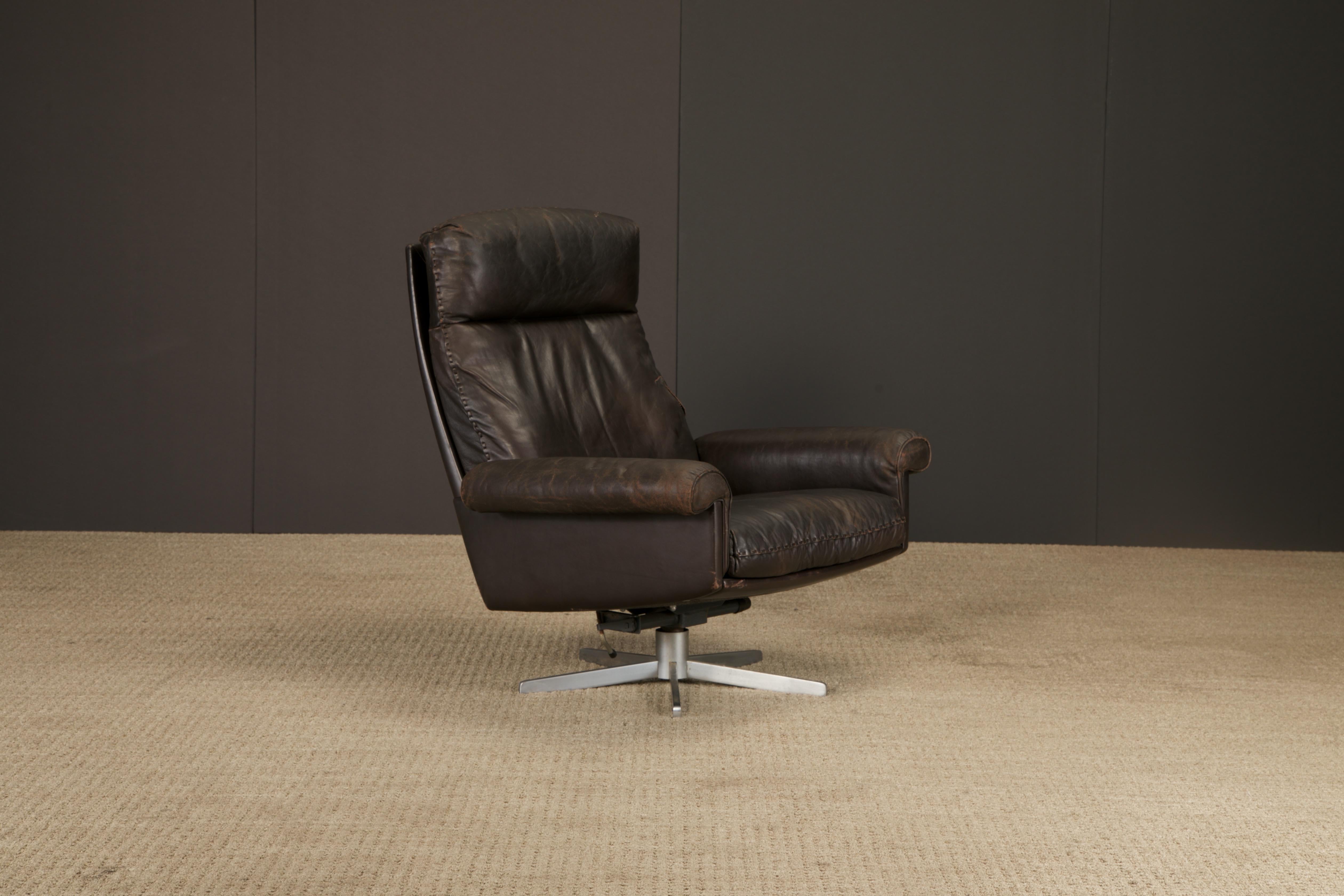 Silla giratoria De Sede DS-31 de cuero marrón oscuro cosido a mano Suiza Años 70 en venta 2