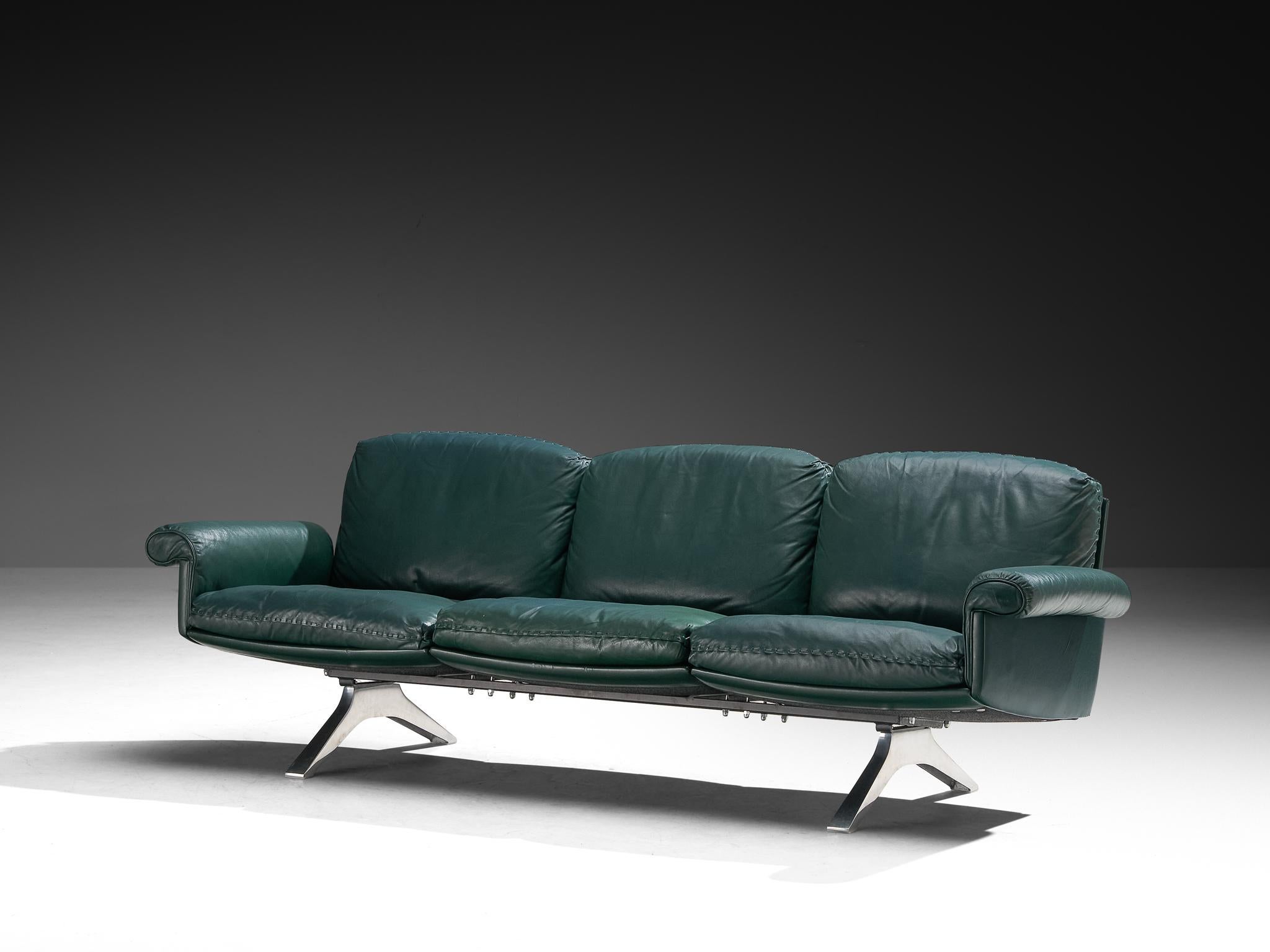 De Sede DS-31 Three Seat Sofa in Deep Green Leather (Moderne der Mitte des Jahrhunderts) im Angebot