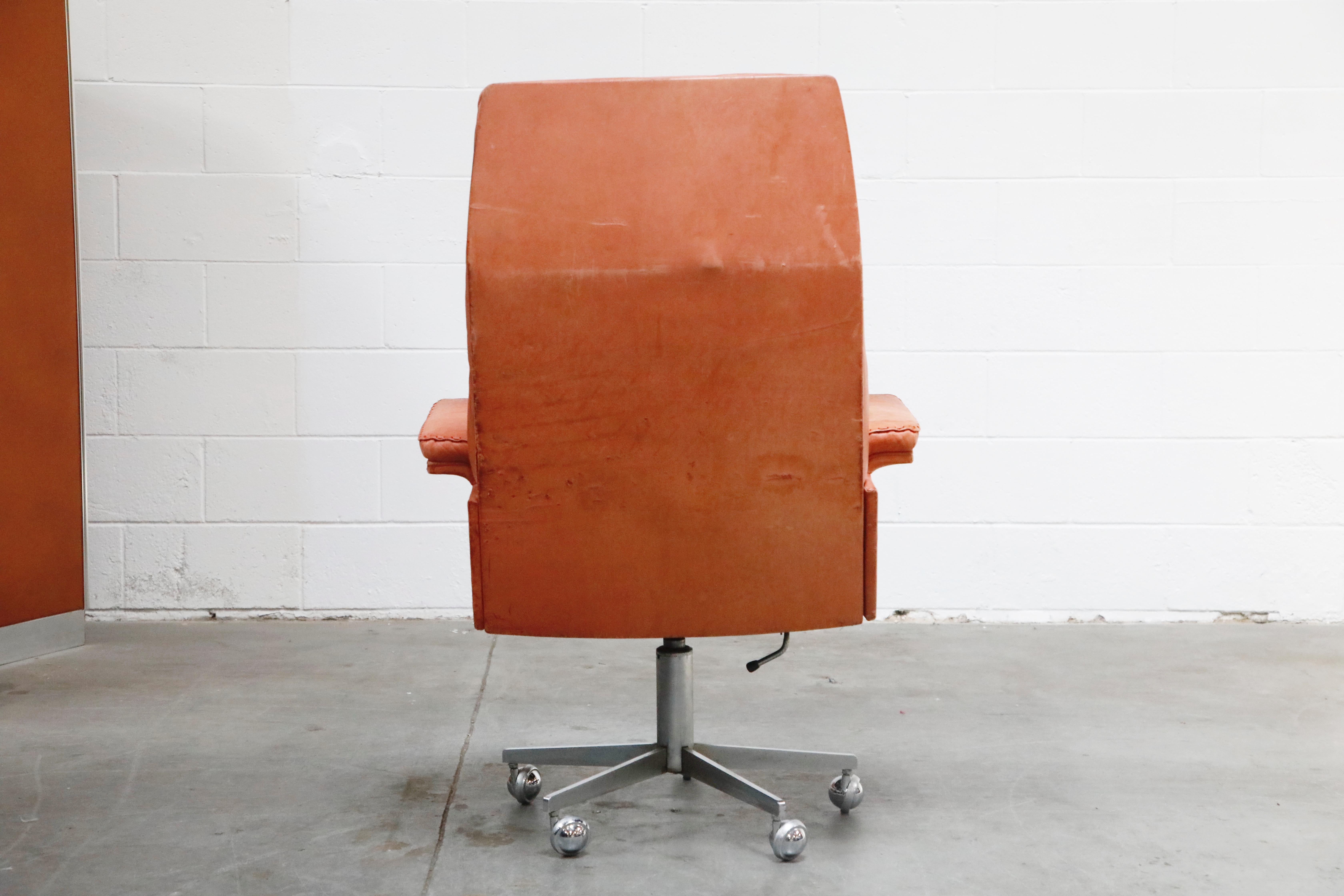 Swiss De Sede DS-35 Distressed Leather Executive Office Chair, Signed and Dated 1969