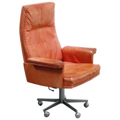 De Sede DS-35 Distressed Leather Executive Office Chair, Signed and Dated 1969