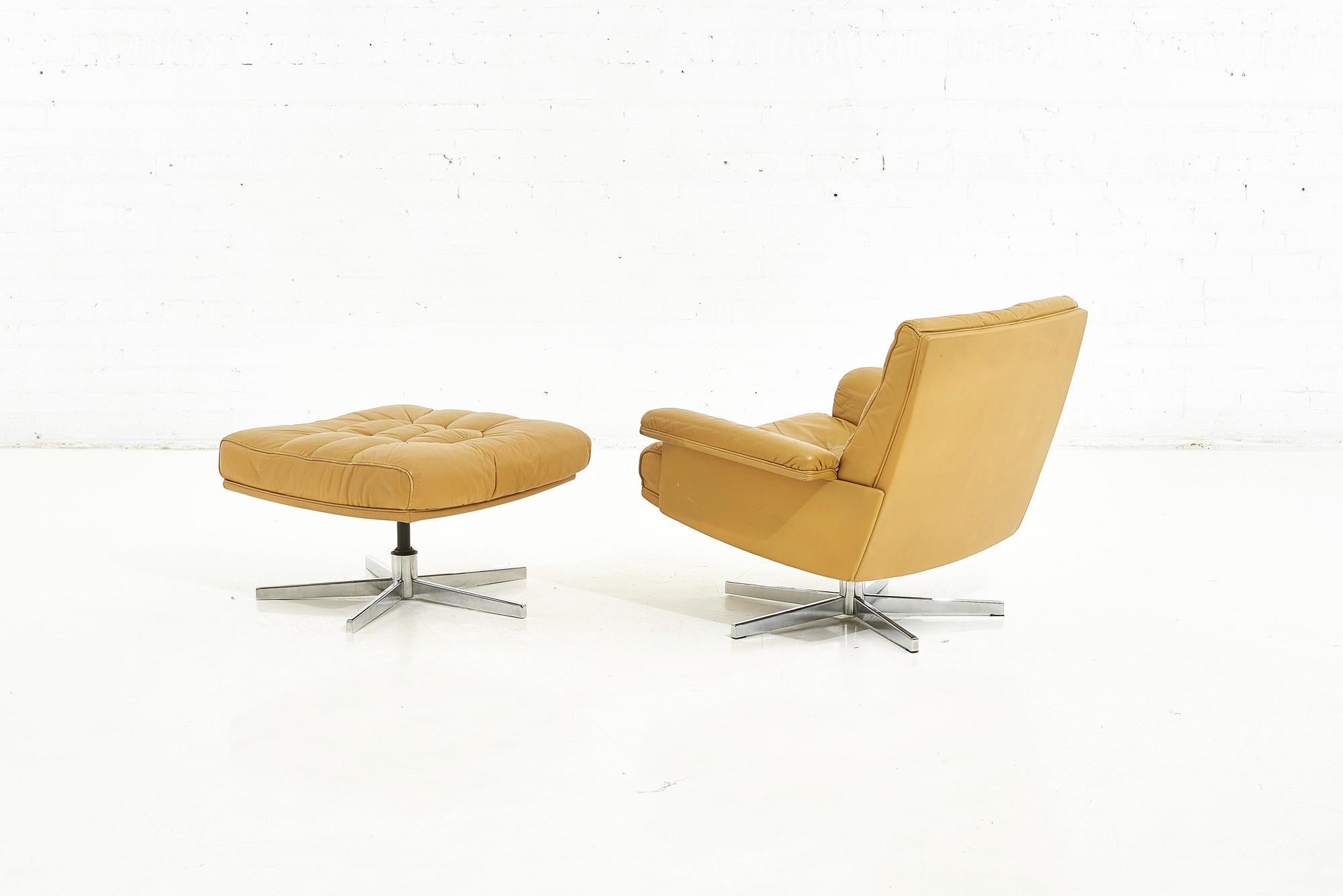 Mid-Century Modern De Sede DS 35 Swivel Chair and Ottoman, Robert Haussmann Switzerland, 1970