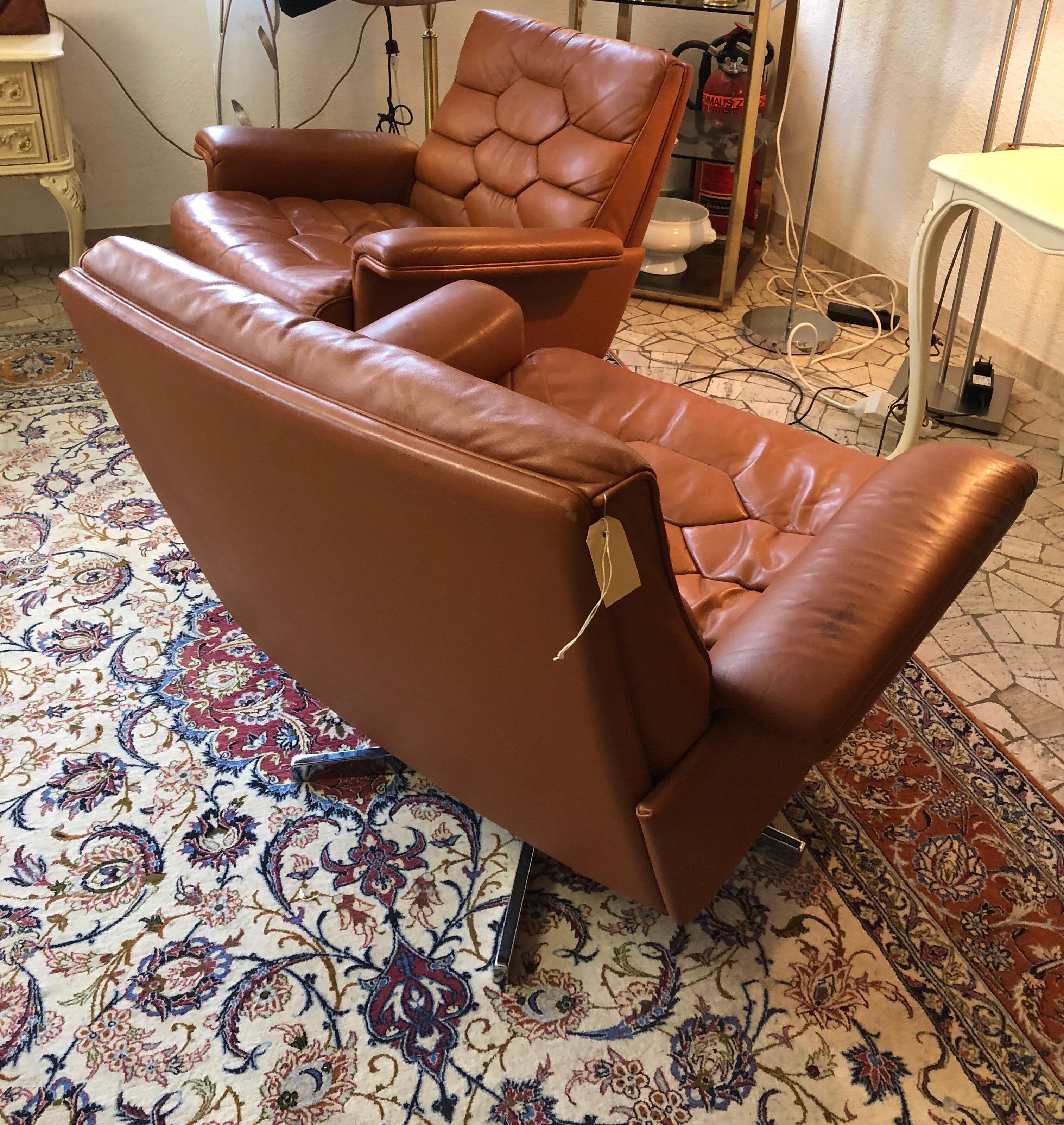 Leather De Sede Ds 35 Swivel Lounge Armchairs by Robert Haussmann, 1970s 