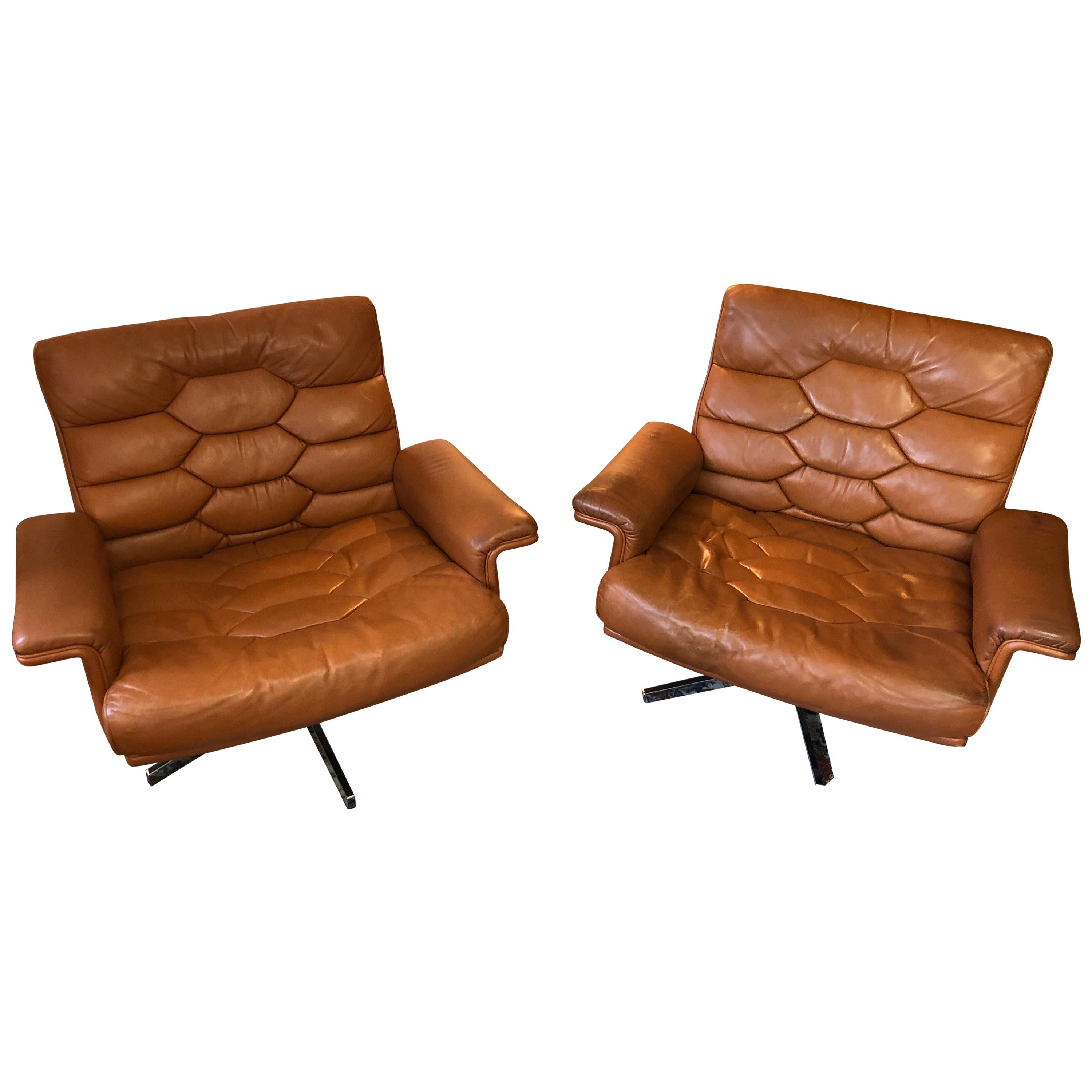 De Sede Ds 35 Swivel Lounge Armchairs by Robert Haussmann, 1970s 