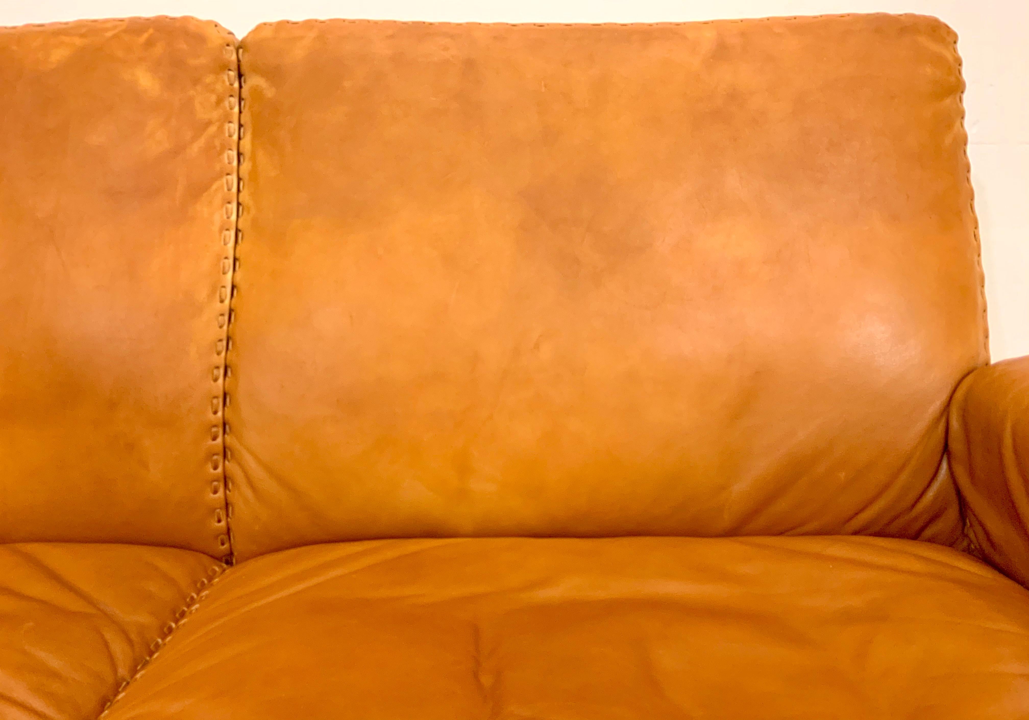 De Sede DS-35 Two-Seat Sofa Loveseat in Cognac Brown Leather, Switzerland, 1960s 7