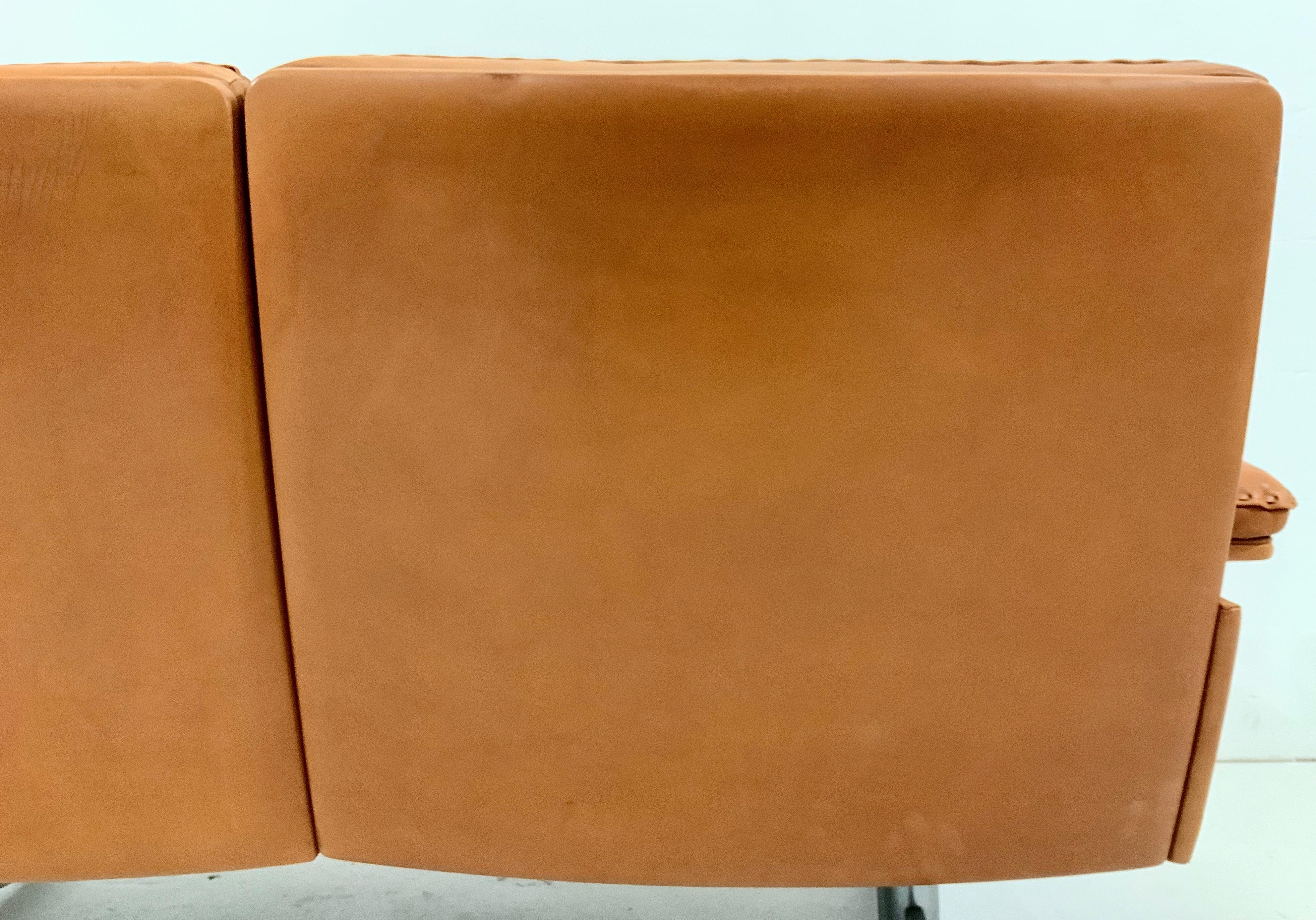 De Sede DS-35 Two-Seat Sofa Loveseat in Cognac Brown Leather, Switzerland, 1960s 10