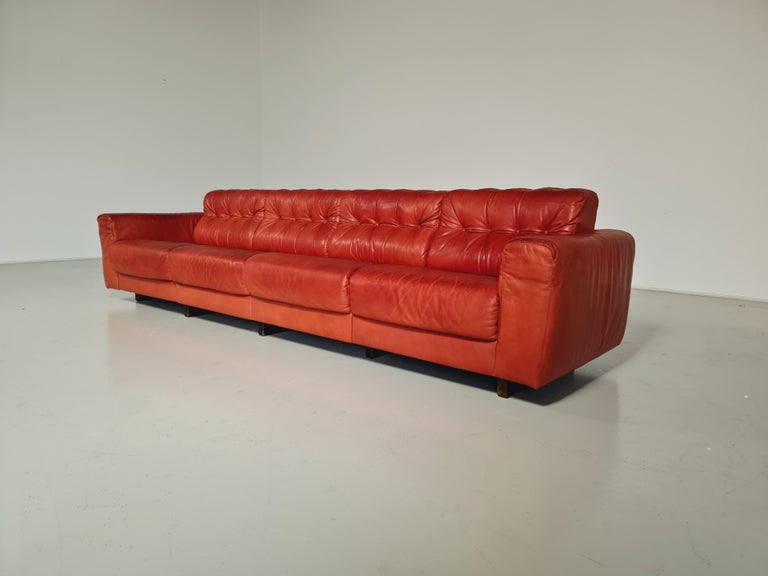 Mid-Century Modern De Sede DS-40 4 Seater Sofa in Red Leather, 1970s