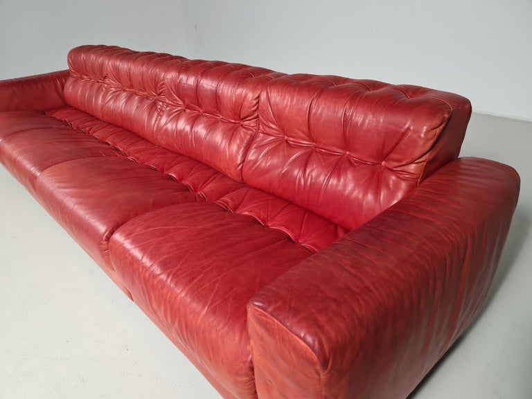 European De Sede DS-40 4 Seater Sofa in Red Leather, 1970s