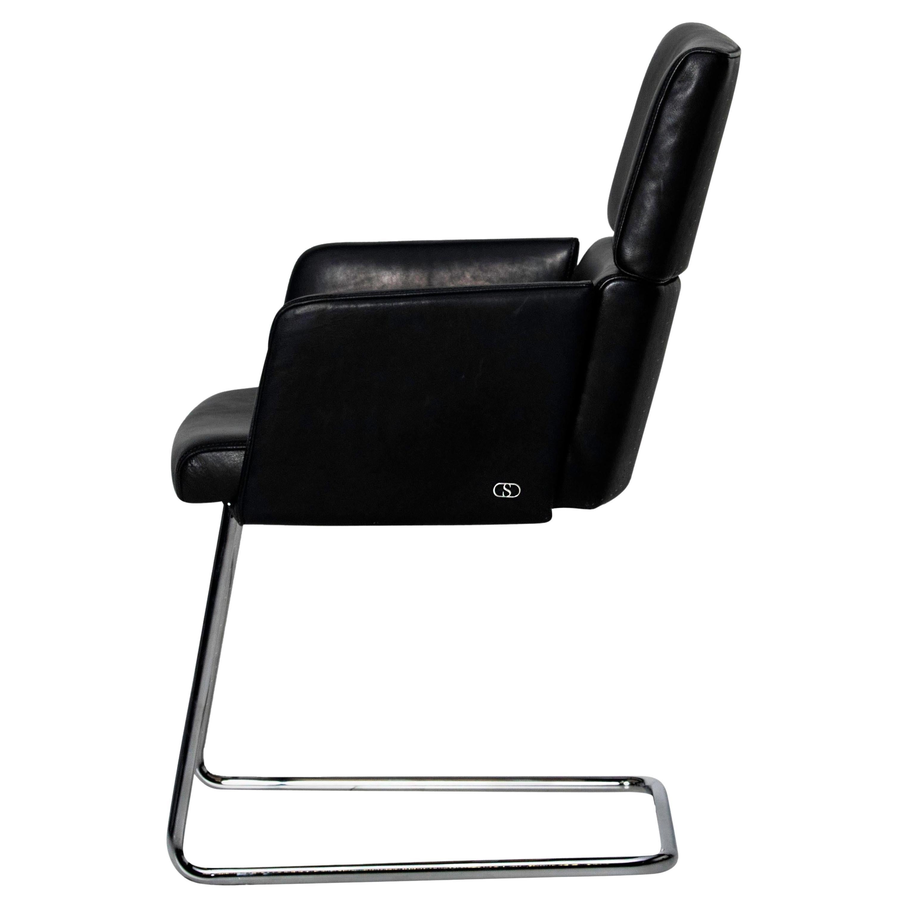 De Sede DS-414/52 Cantilevered Armchair in Black Leather by De Sede Design Team