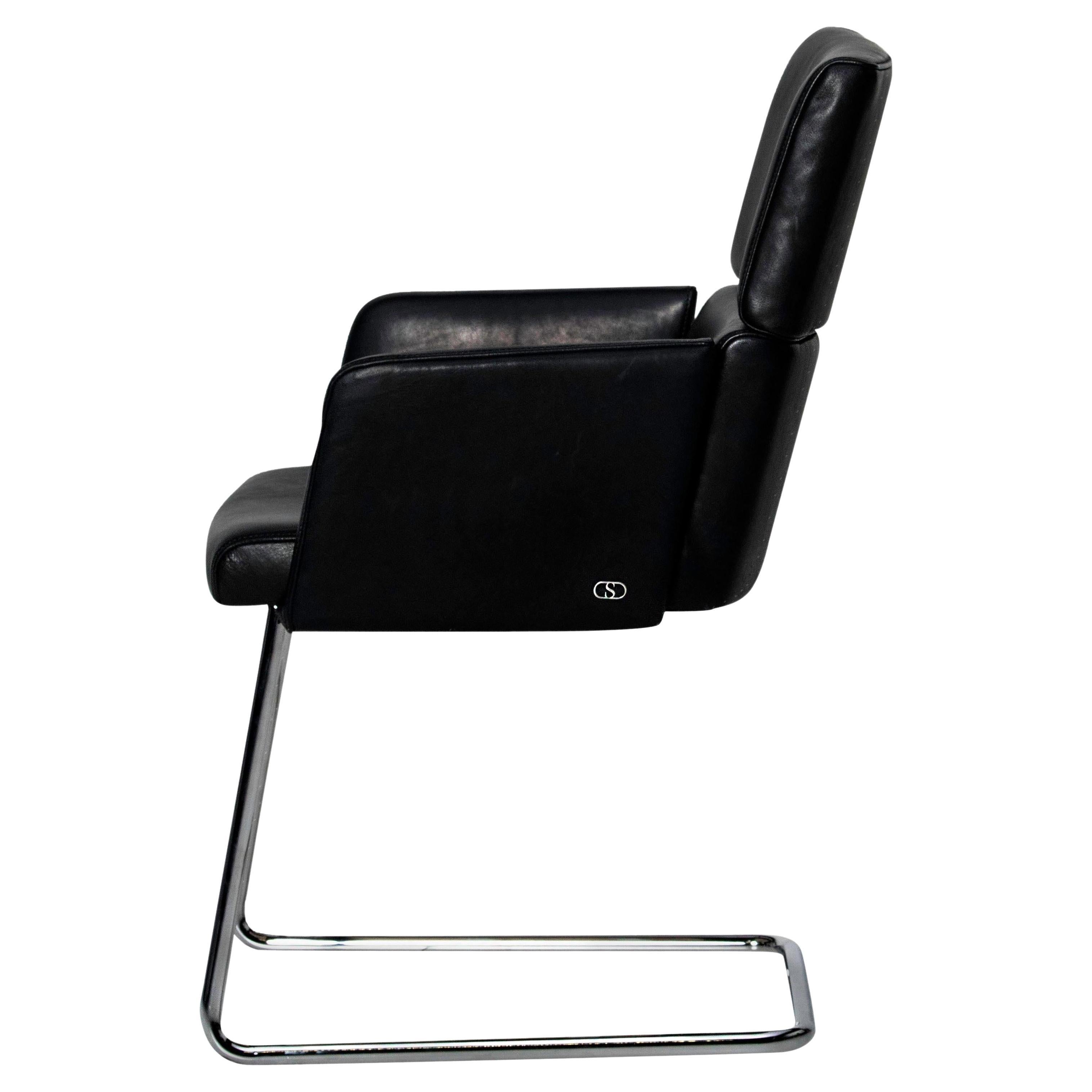 De Sede DS-414/62 Cantilevered Armchair in Black Leather by De Sede Design Team For Sale