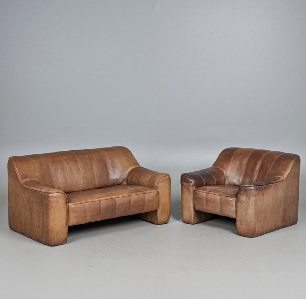 Mid-Century Modern De Sede DS 44 2 Seat Sofa and Chair Set