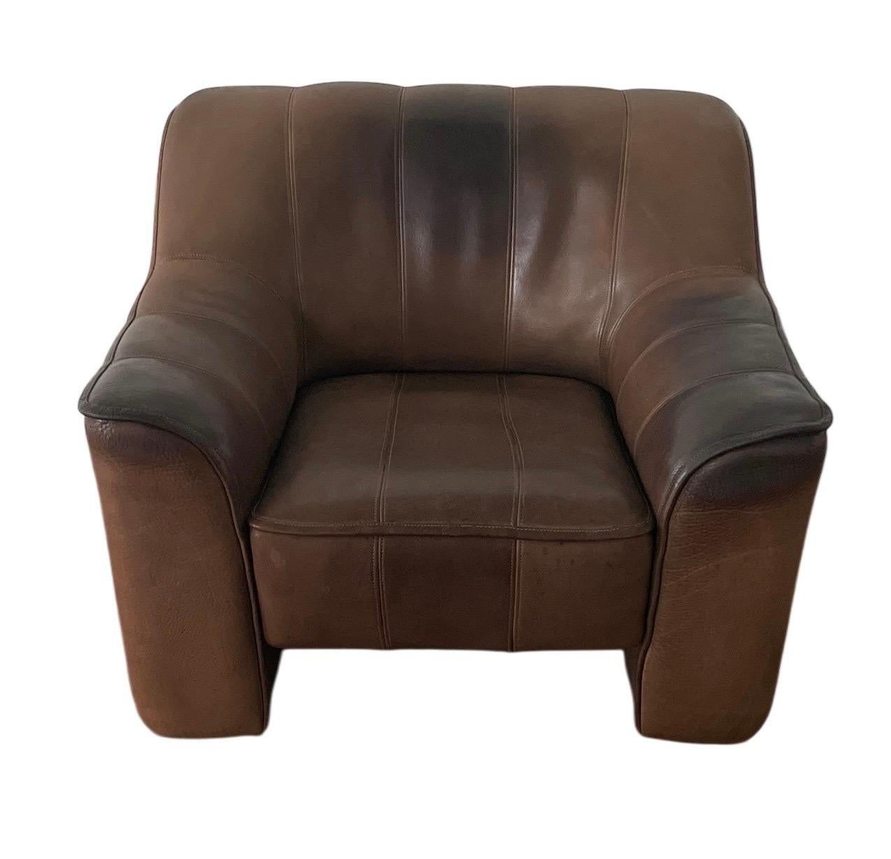 De Sede DS 44 Sillón y Otomana de Piel Silla de Piel Marrón con Asiento Ajustable 5
