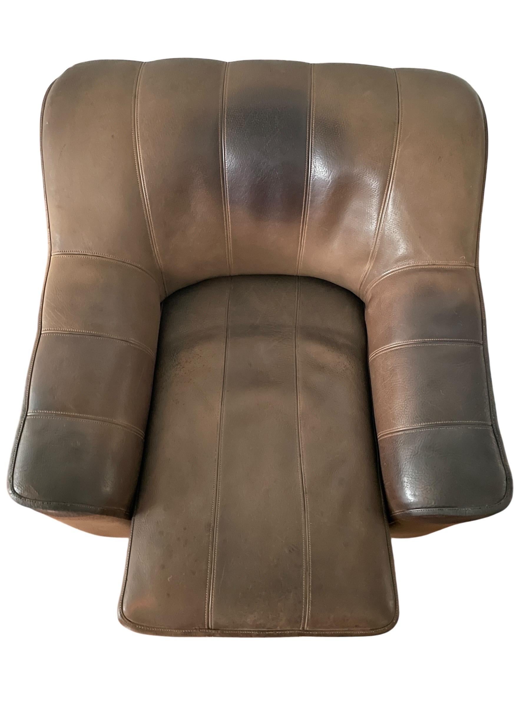 De Sede DS 44 Sillón y Otomana de Piel Silla de Piel Marrón con Asiento Ajustable 7