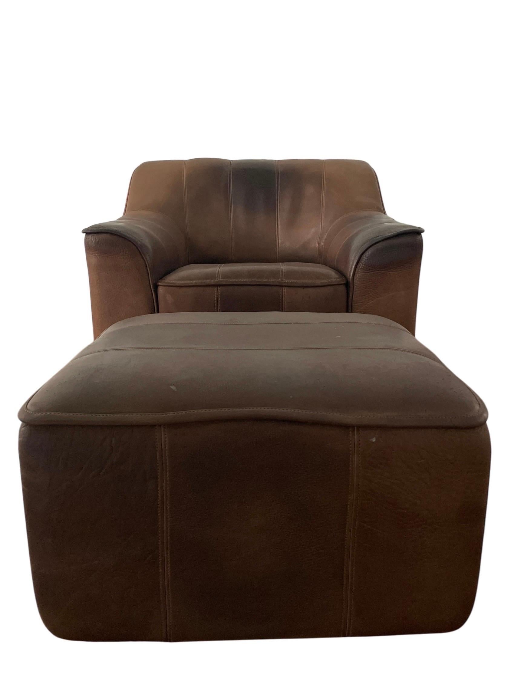 De Sede DS 44 Sillón y Otomana de Piel Silla de Piel Marrón con Asiento Ajustable 8