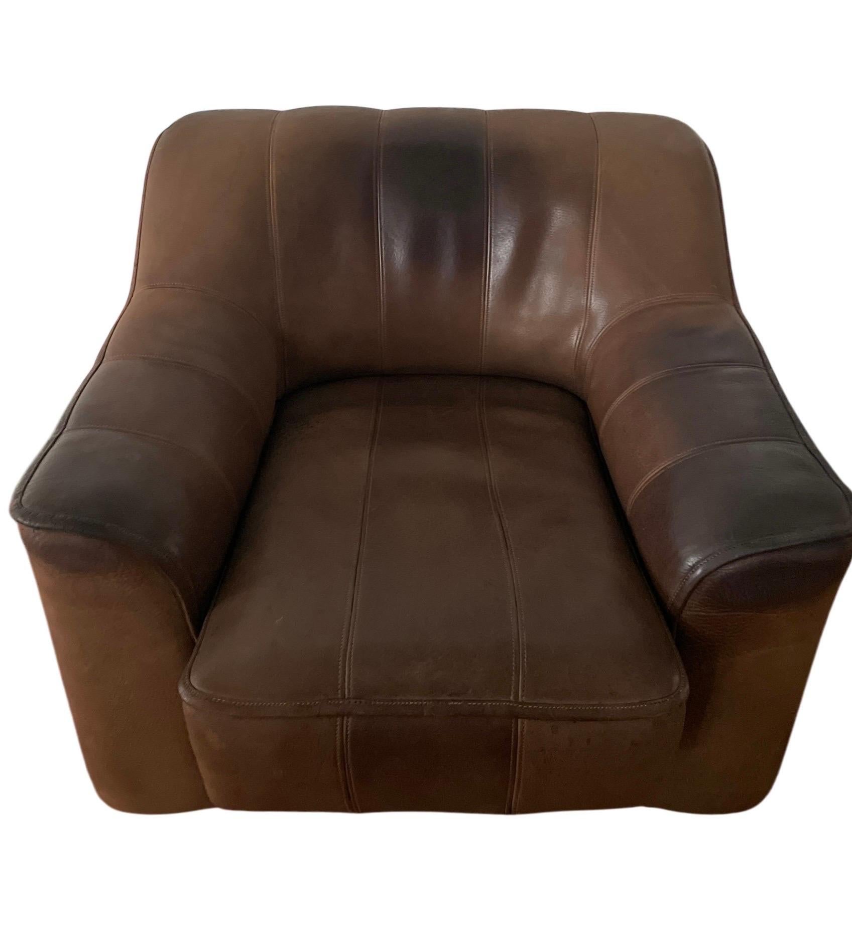 De Sede DS 44 Sillón y Otomana de Piel Silla de Piel Marrón con Asiento Ajustable 9