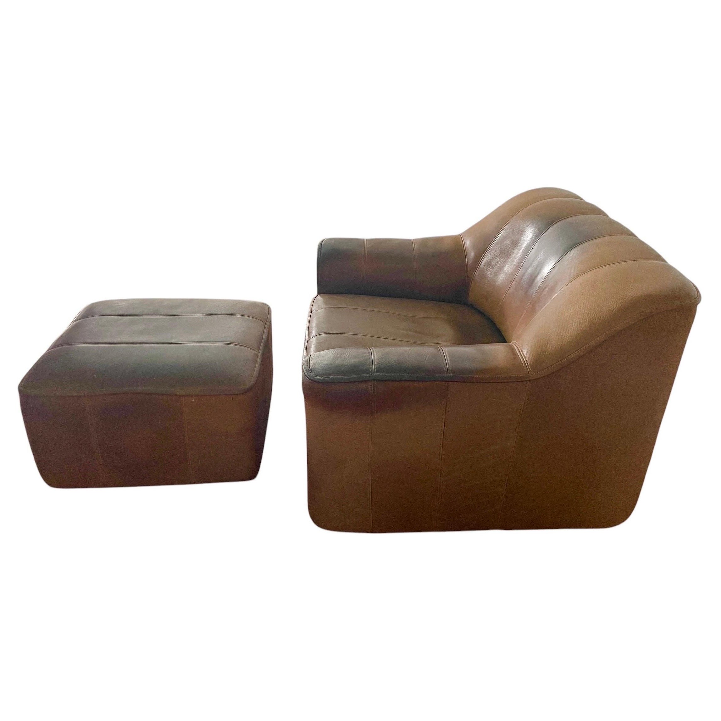 De Sede DS 44 Sillón y Otomana de Piel Silla de Piel Marrón con Asiento Ajustable
