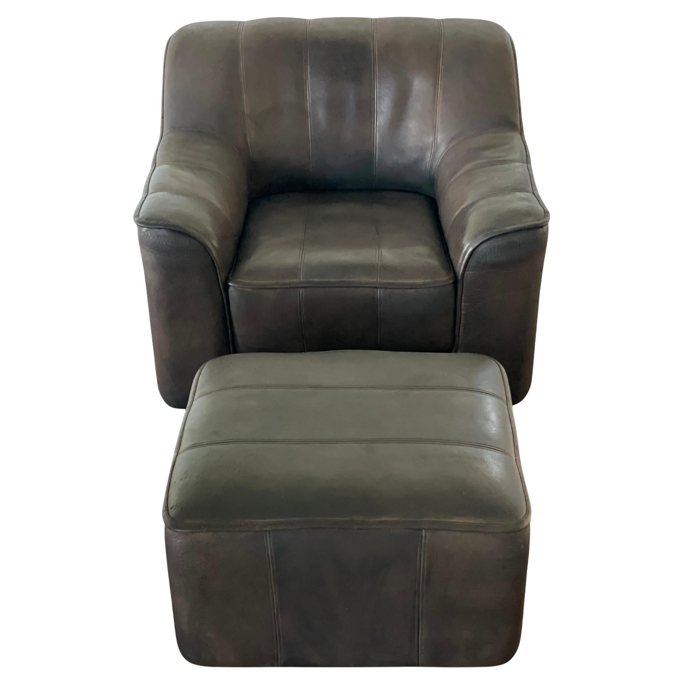 De Sede DS 44 Leather Armchair and Ottoman Vintage MidCentury Chair and Ottoman