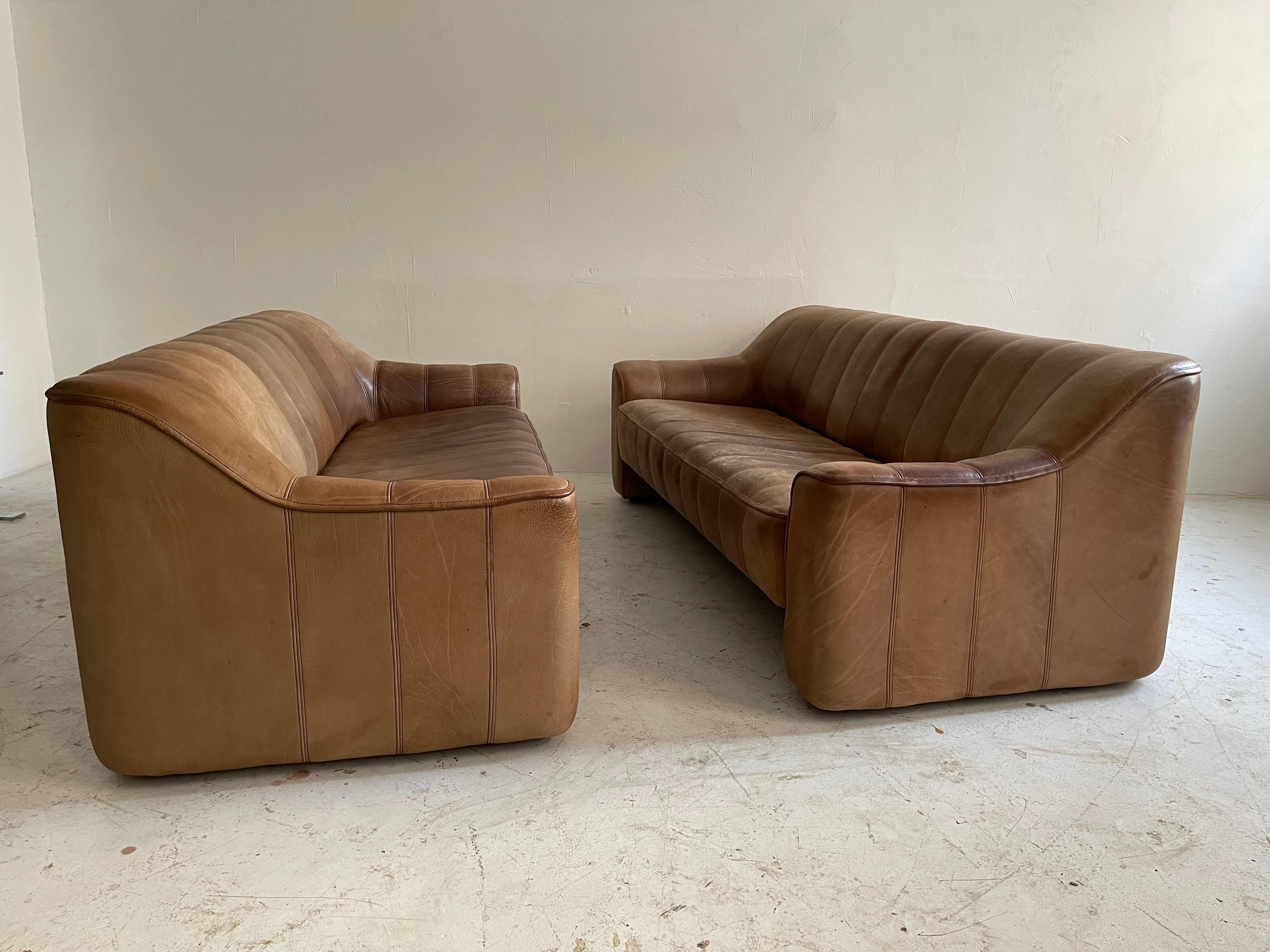 Late 20th Century De Sede DS-44 Pair Sofa's in Patinated Cognac Buffalo Leather, Switzerland, 1970