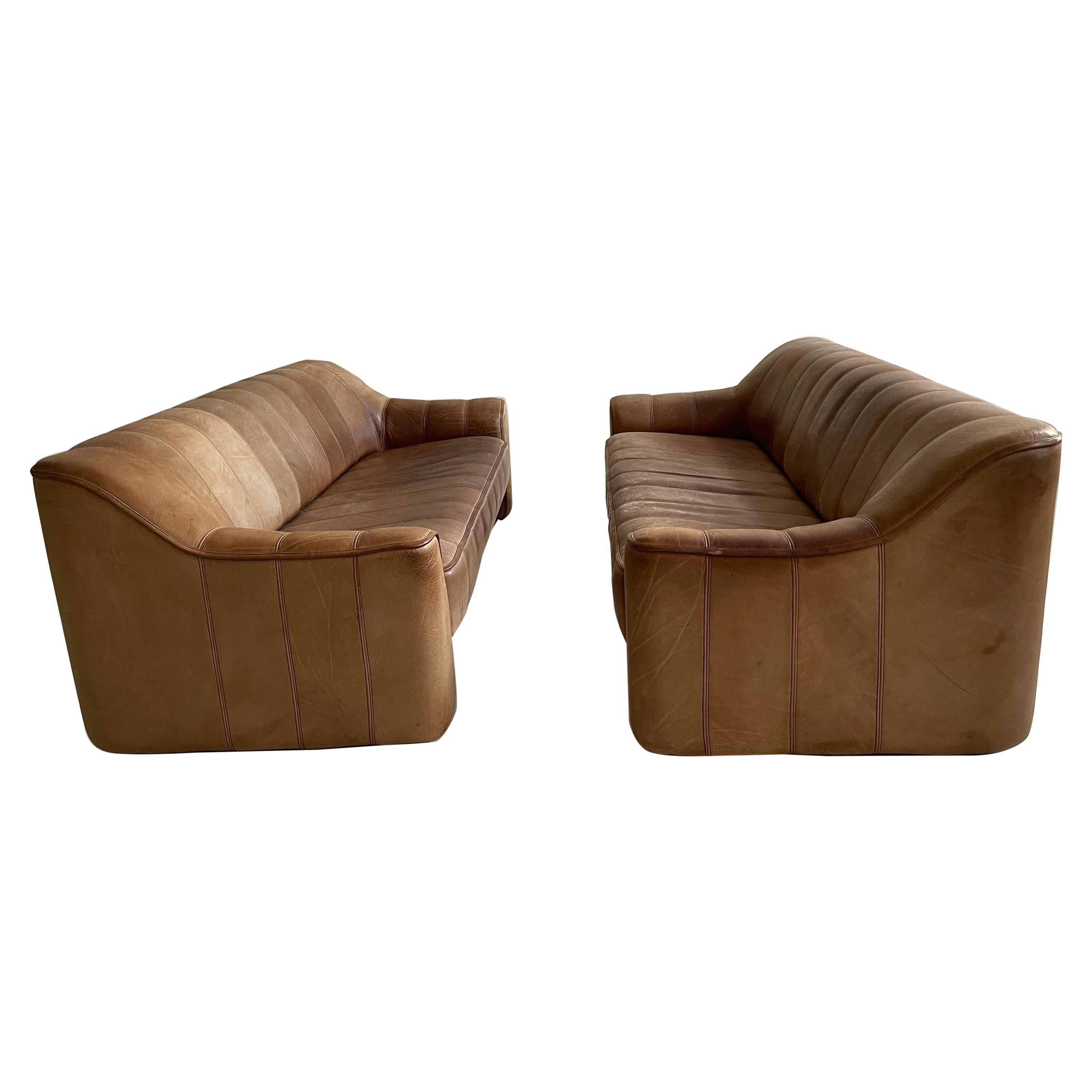 De Sede DS-44 Pair Sofa's in Patinated Cognac Buffalo Leather, Switzerland, 1970