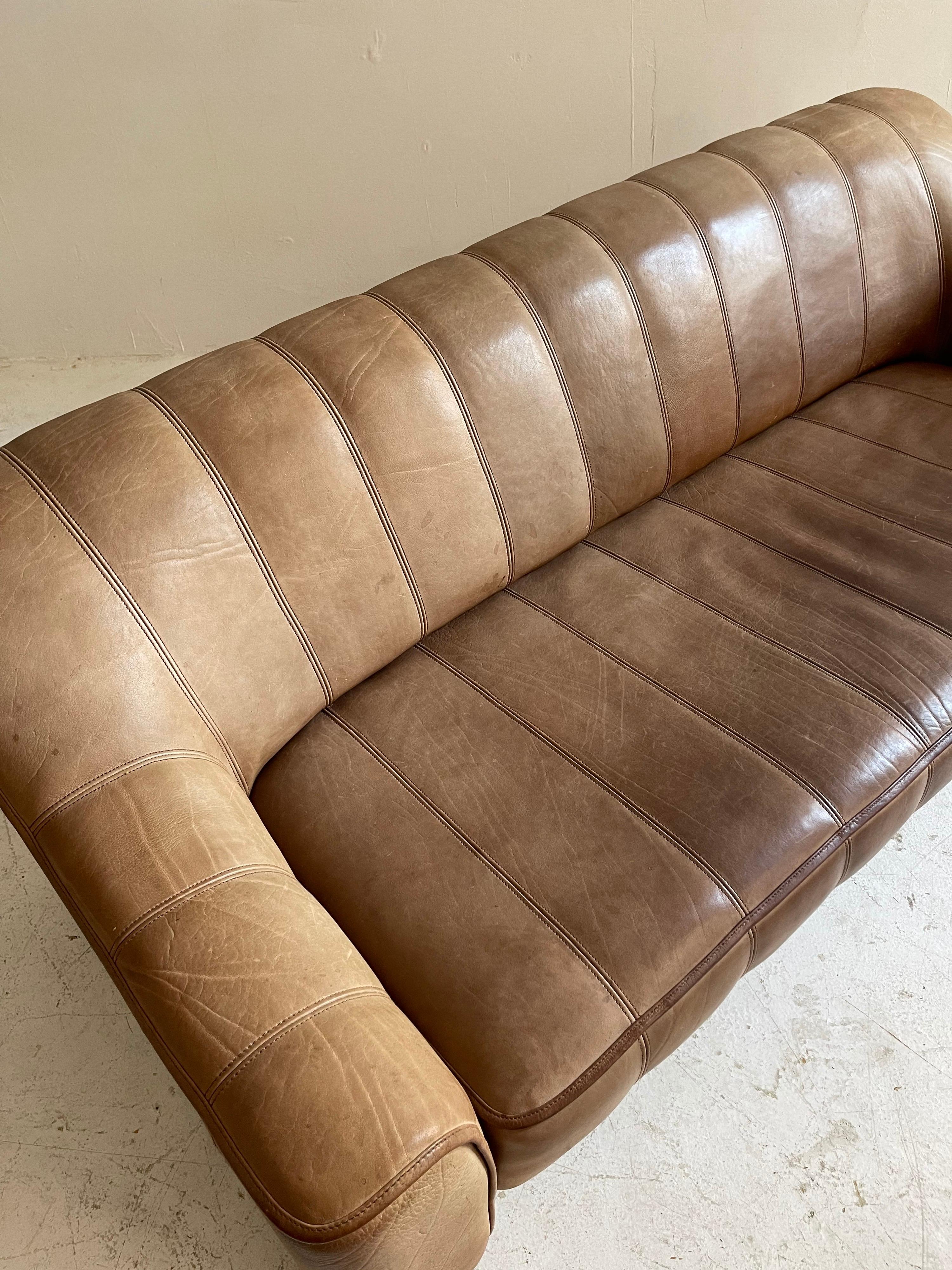 Swiss De Sede DS-44 Sofa in Patinated Cognac Buffalo Leather, Switzerland 1970