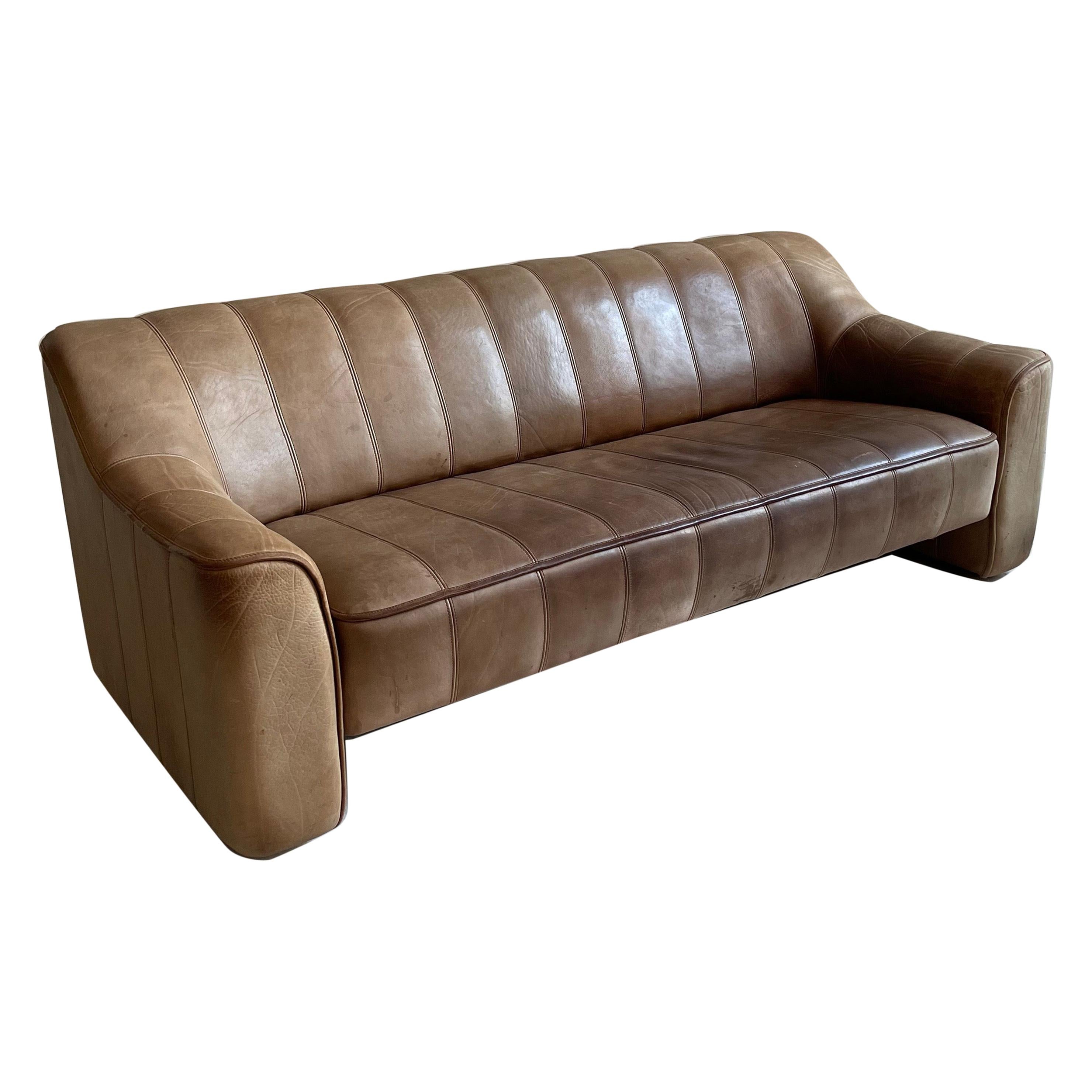 De Sede DS-44 Sofa in Patinated Cognac Buffalo Leather, Switzerland 1970