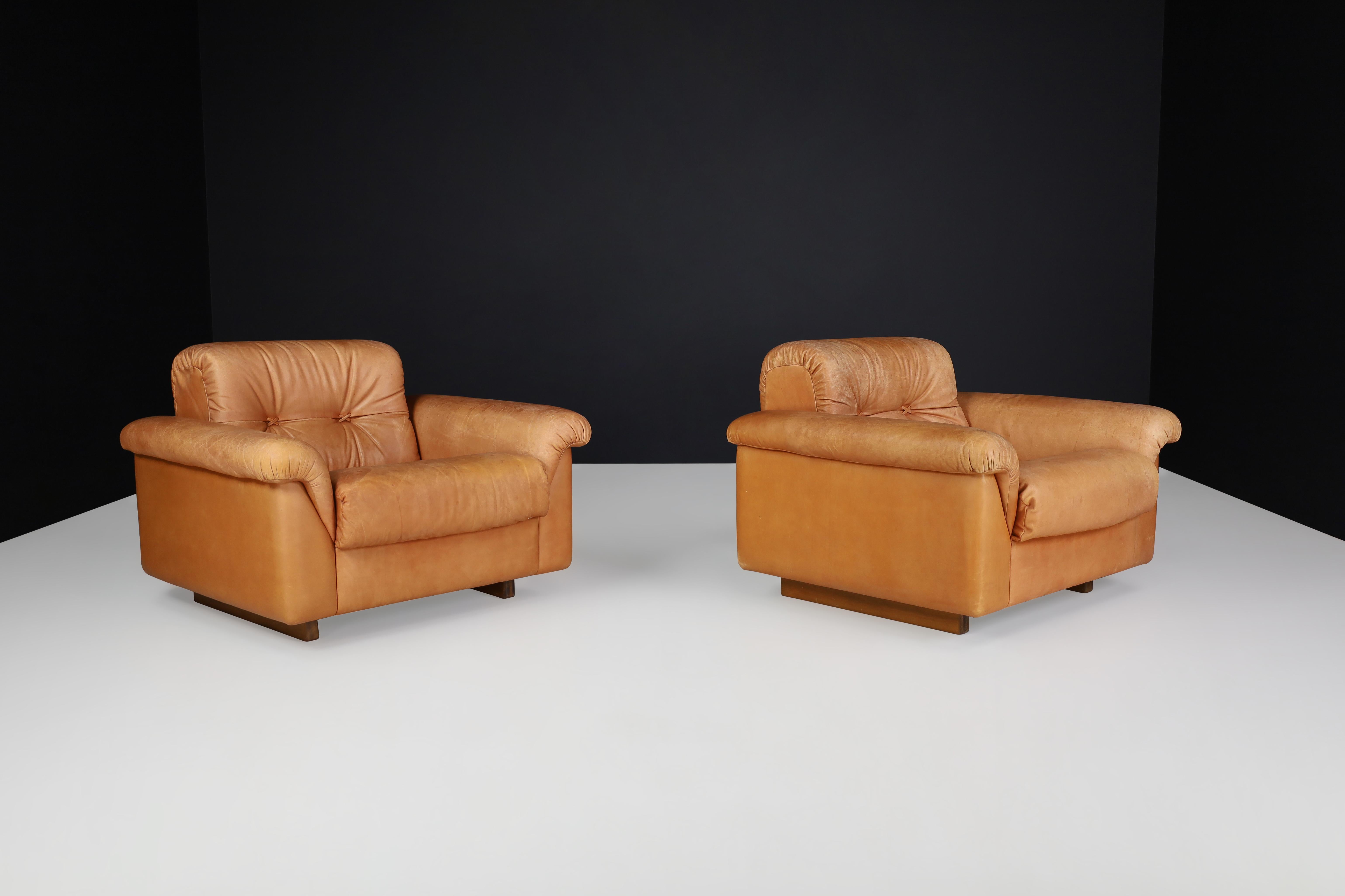 20th Century De Sede DS 45 Lounge Chairs in Patinated Leather, Switzerland, 1970s For Sale