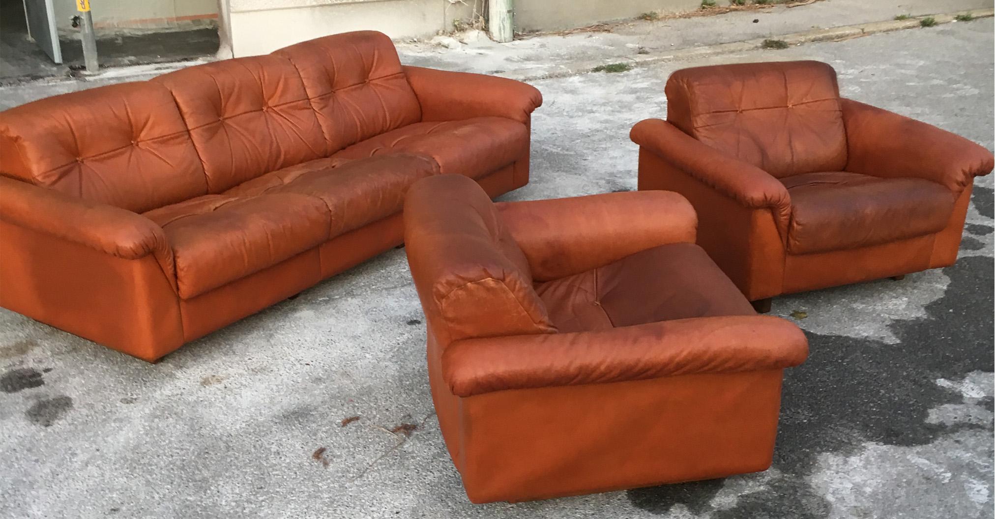 De Sede DS-45 Patchwork Patinated Cognac Leather Living Room Set, Swiss, 1970s In Good Condition In Vienna, AT