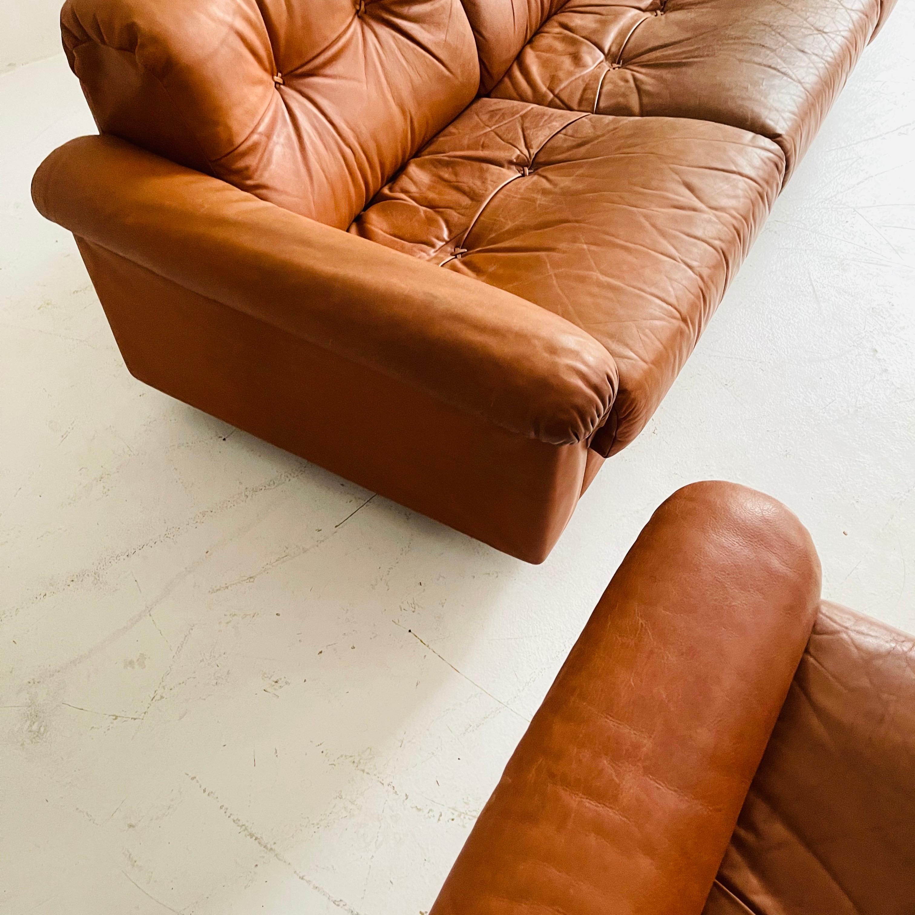 De Sede DS-45 Patinated Cognac Leather Living Room Suite Sofa, Swiss, 1970s For Sale 2