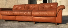 De Sede DS-45 Vintage Patinated Cognac Leather Three-Seat Sofa, Swiss, 1970s