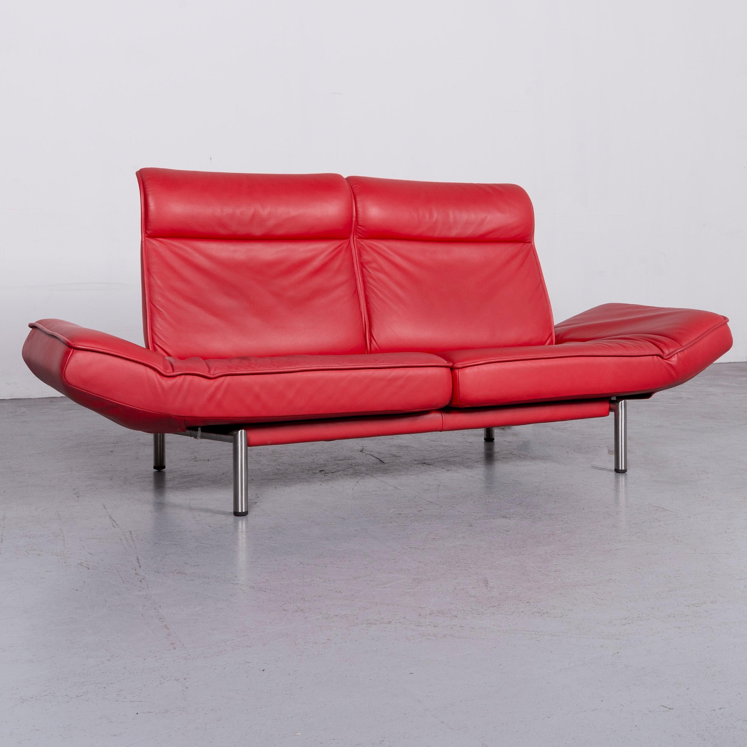 Swiss De Sede DS 450 Designer Sofa Red Leather Three-Seat Couch Made in Switzerland For Sale