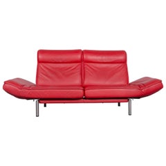 De Sede DS 450 Designer Sofa Red Leather Three-Seat Couch Made in Switzerland
