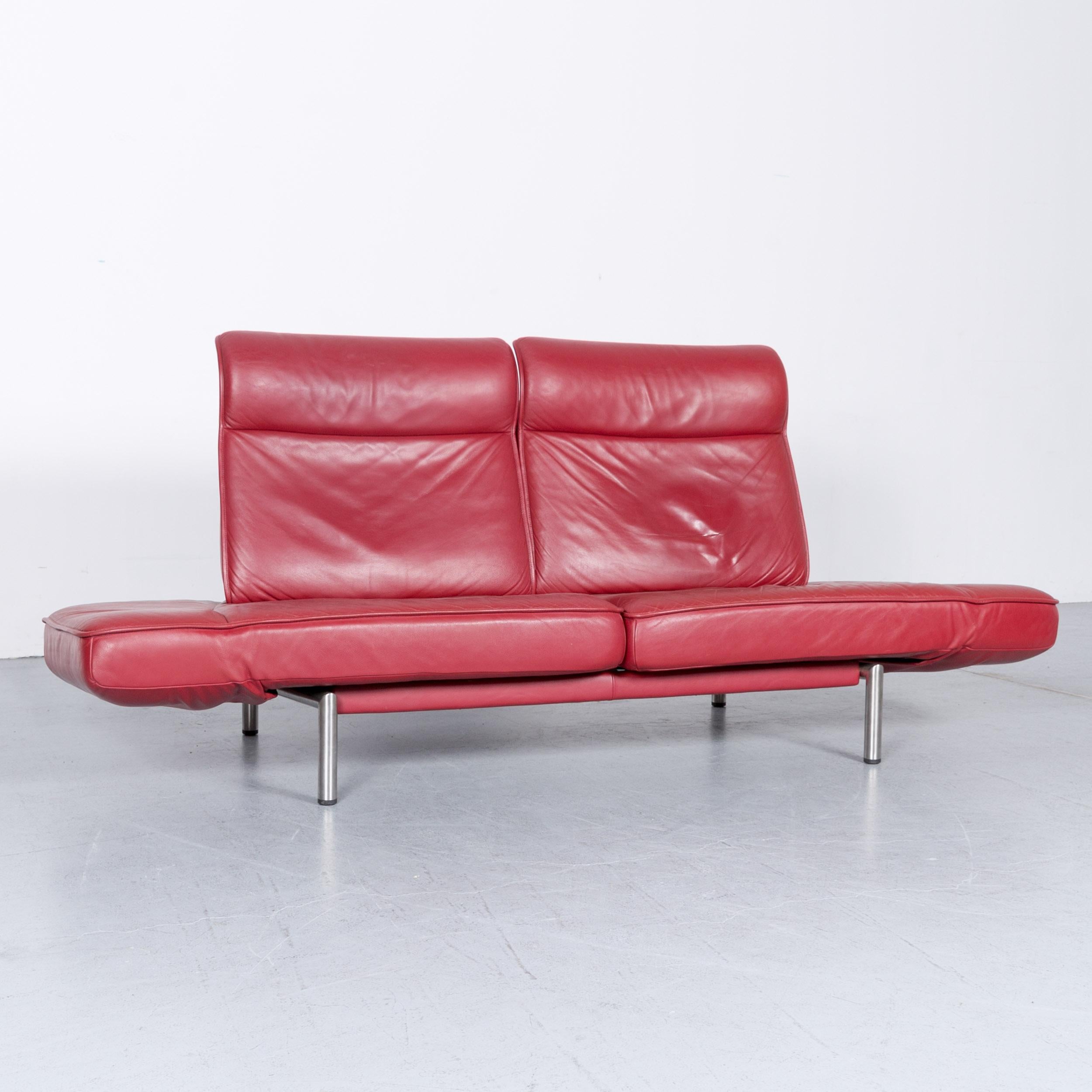 Swiss De Sede DS 450 Designer Sofa Red Leather Two-Seat Couch Made in Switzerland